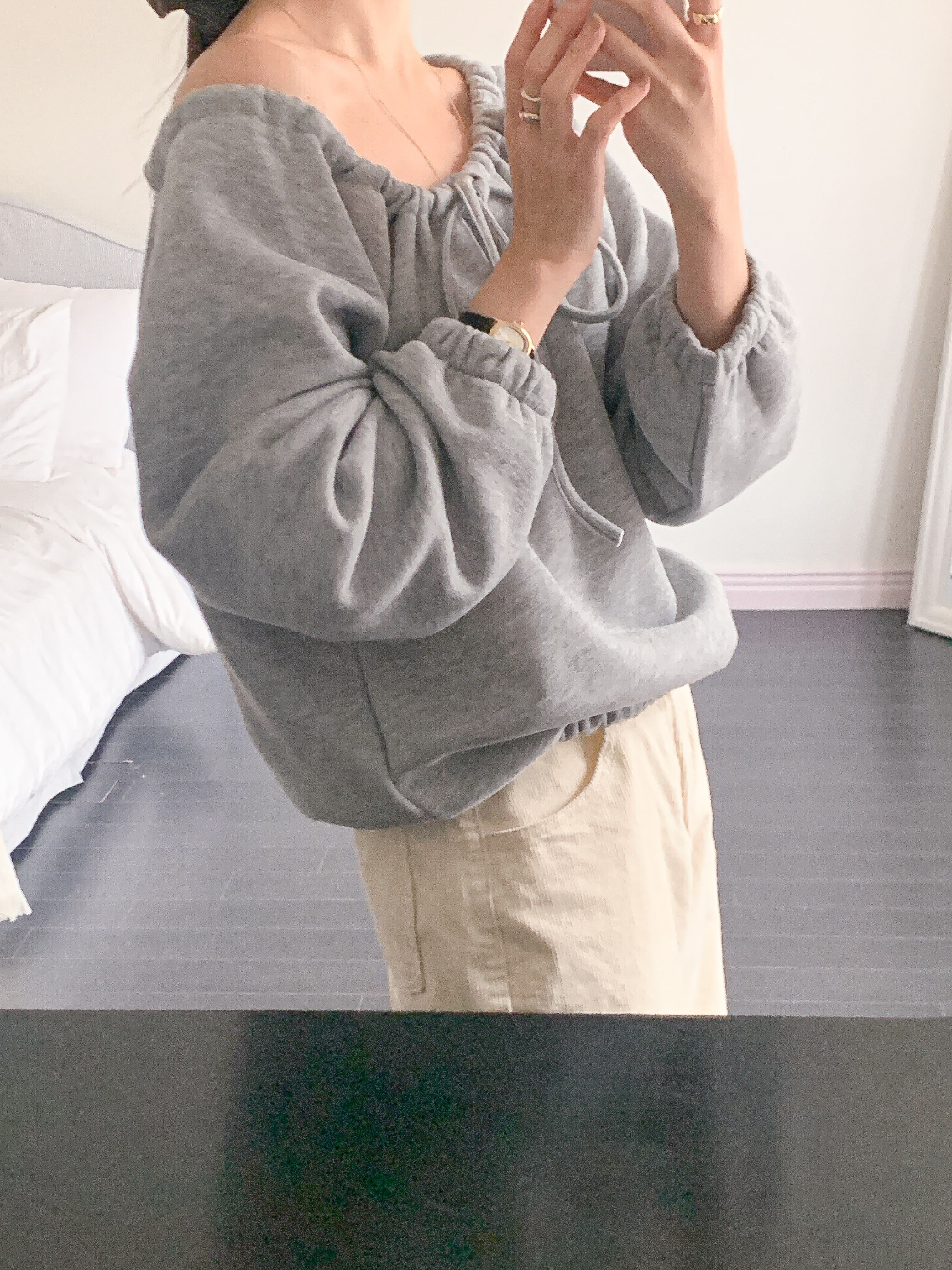 ファー裏地Vネックルーズ長袖レタリングスウェット | 詳細画像8