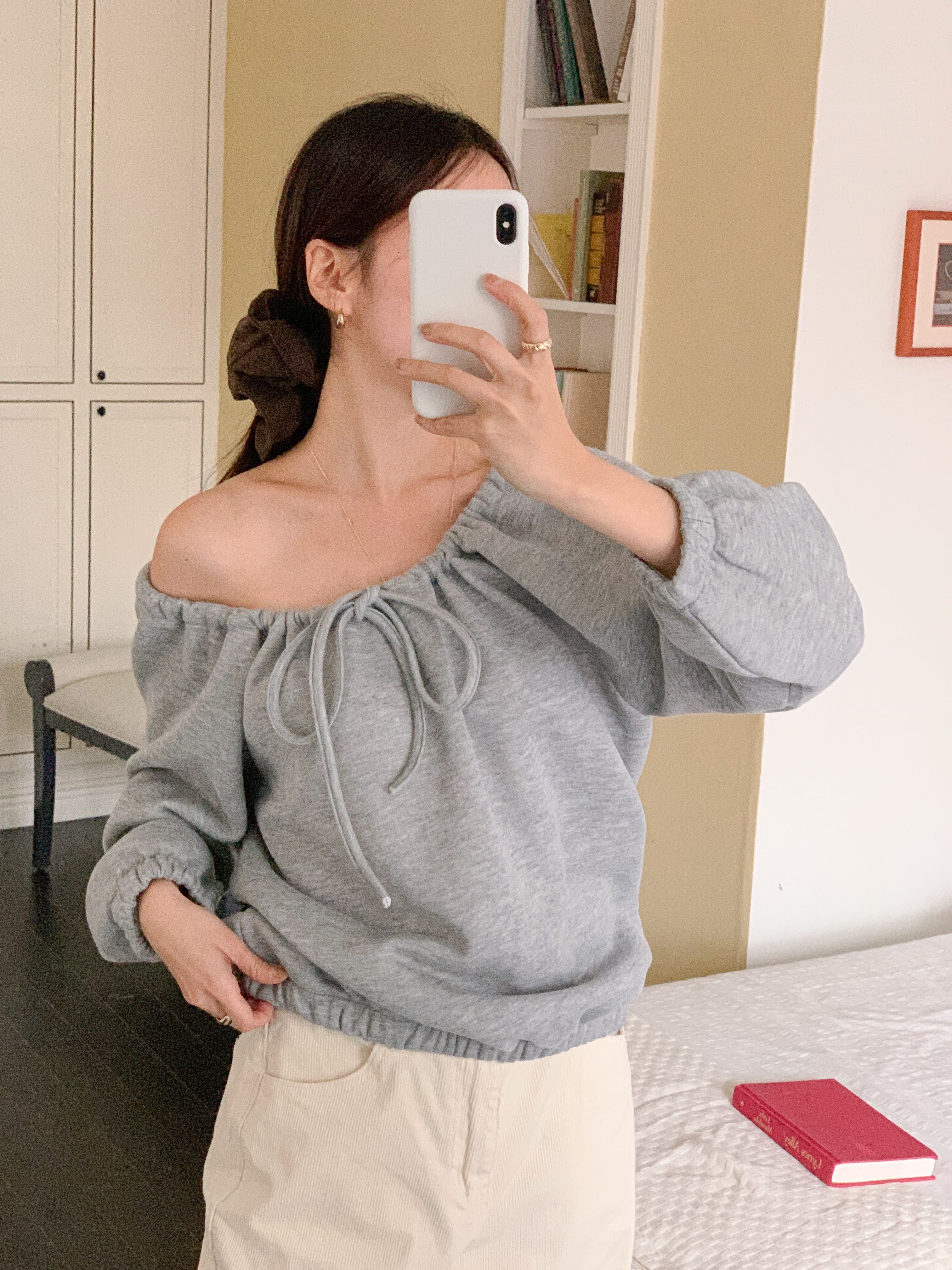 ファー裏地Vネックルーズ長袖レタリングスウェット | 詳細画像9