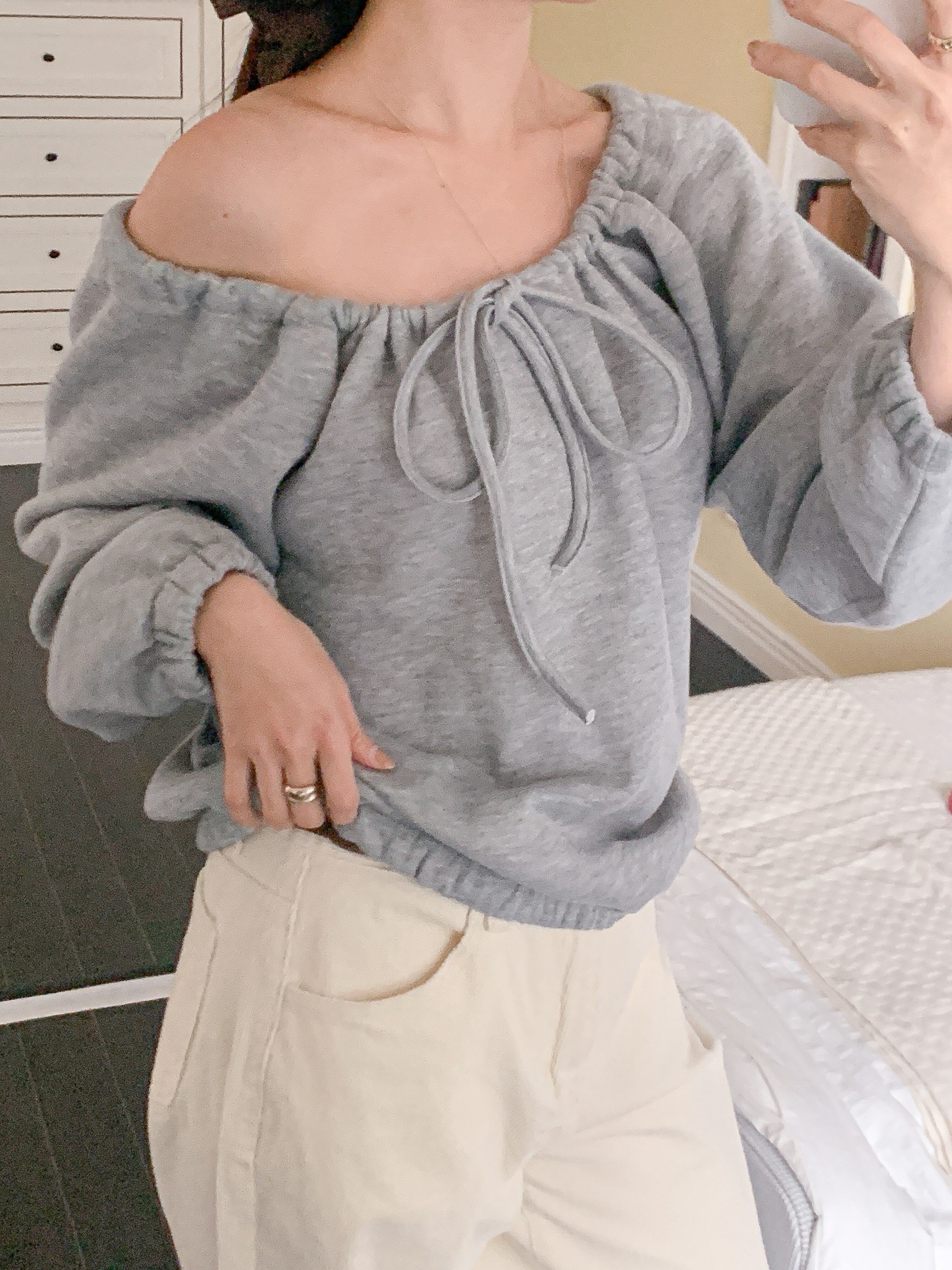 ファー裏地Vネックルーズ長袖レタリングスウェット | 詳細画像18