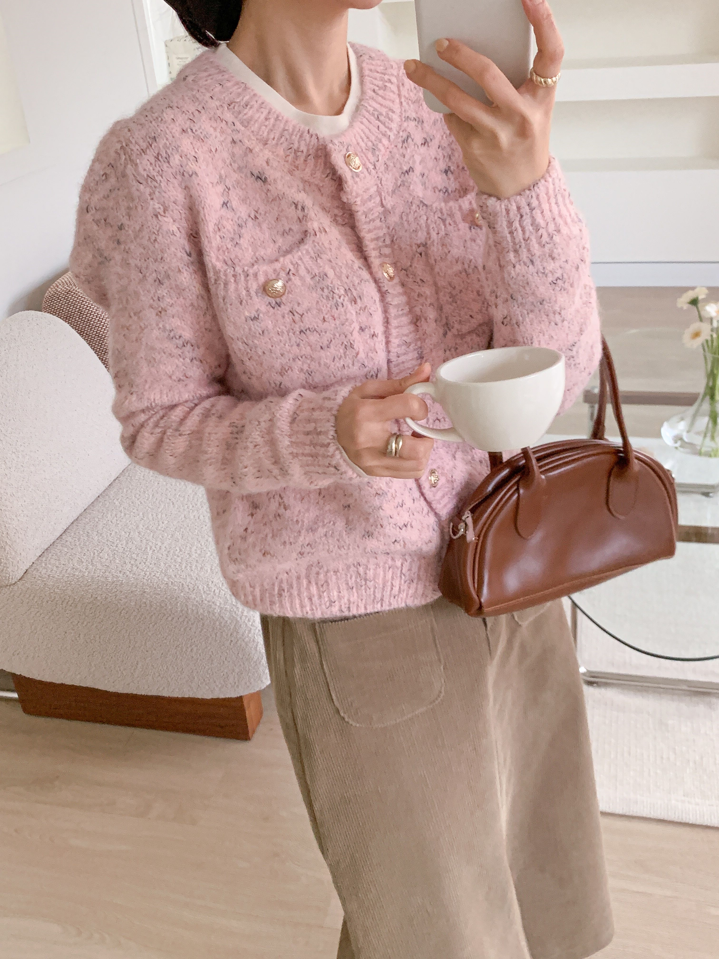 ボタンラウンドネック長袖カーディガン | 詳細画像2