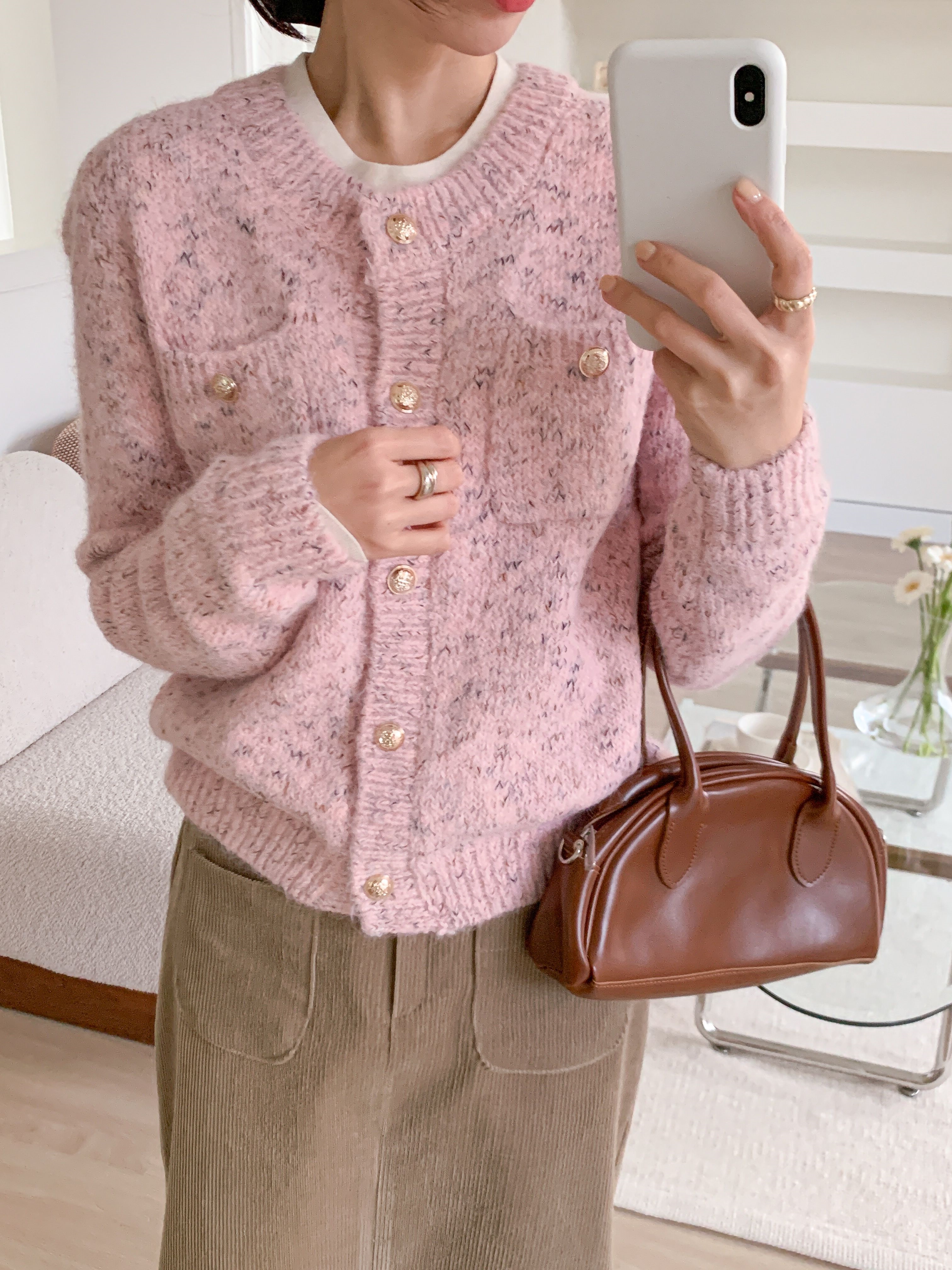 ボタンラウンドネック長袖カーディガン | 詳細画像3