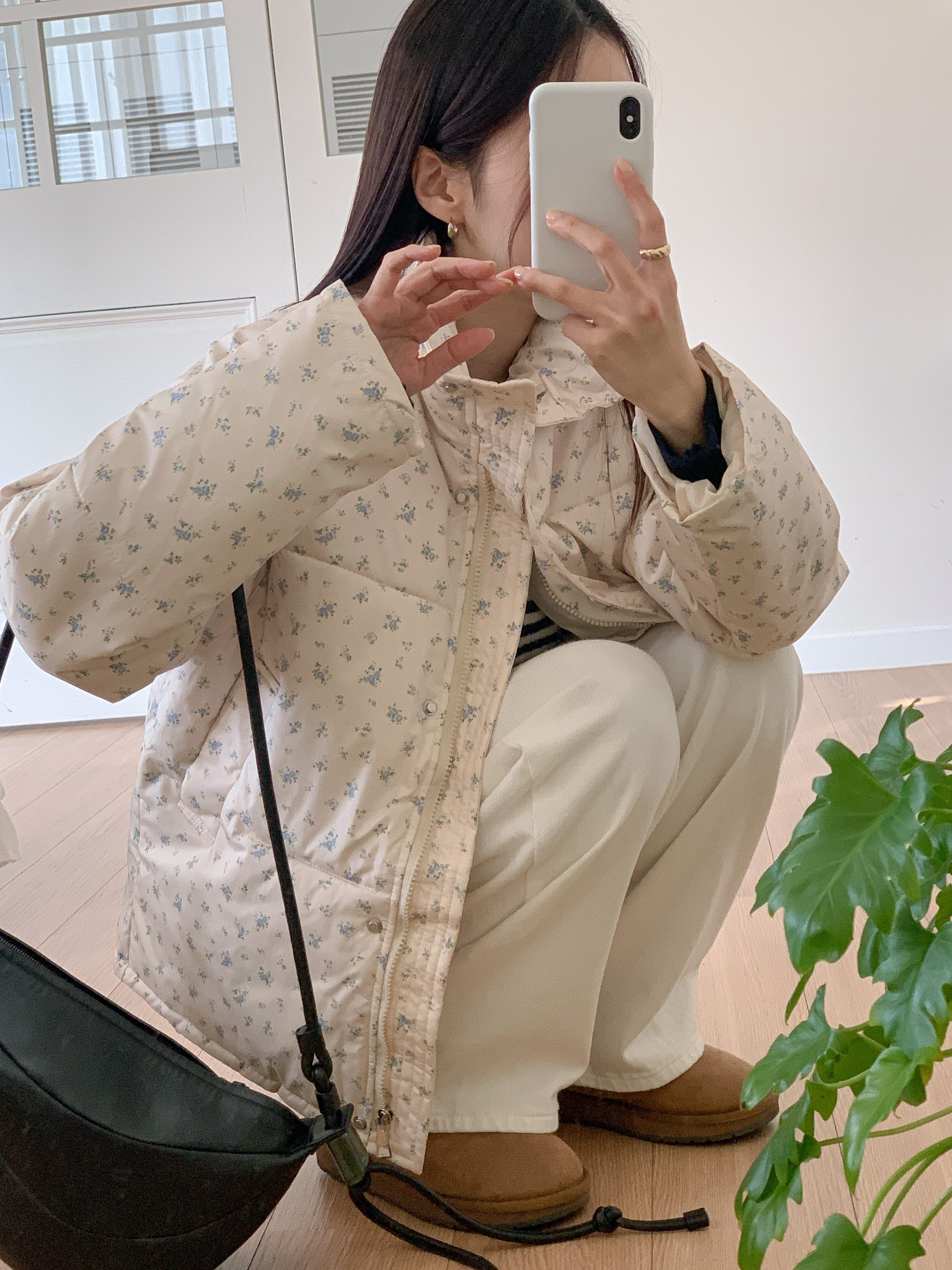 ジップアップハイネックポケット長袖小花柄ダウンジャケット | 詳細画像2