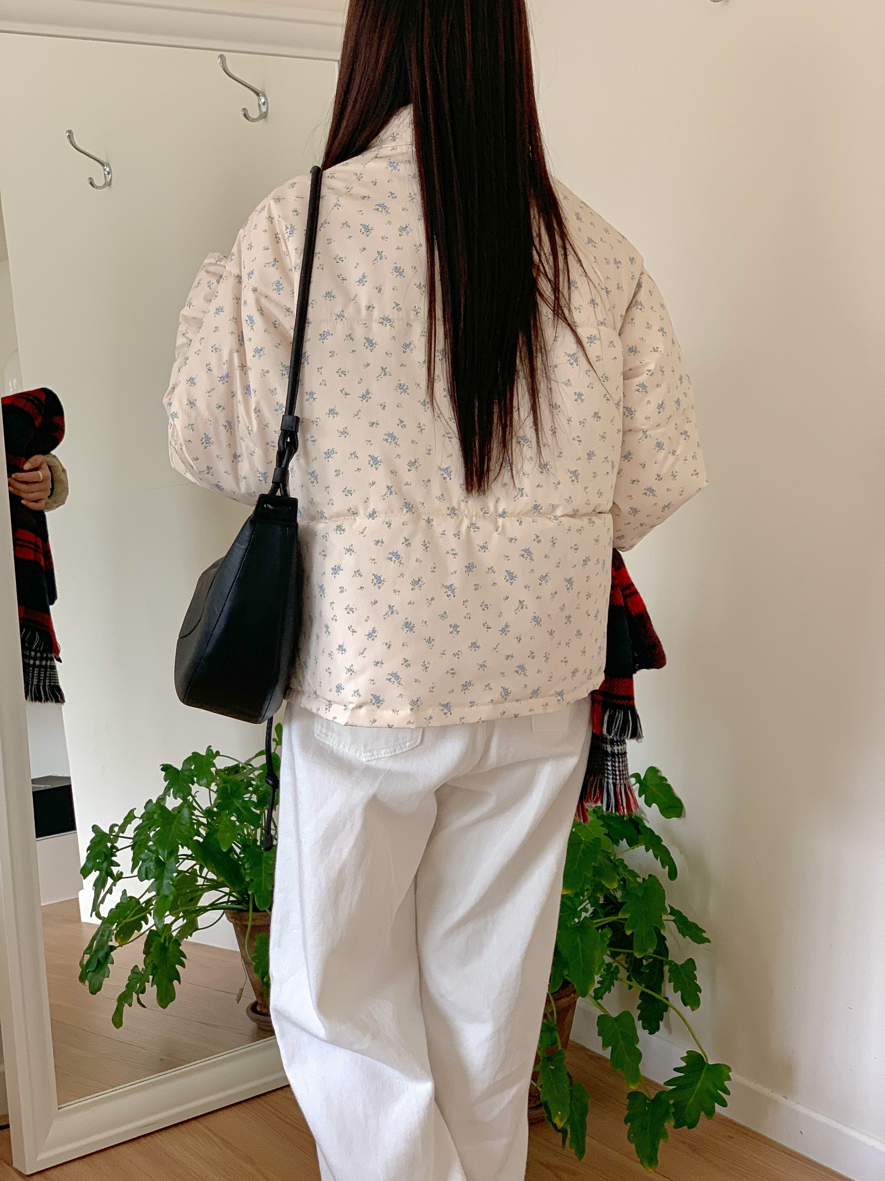 ジップアップハイネックポケット長袖小花柄ダウンジャケット | 詳細画像5