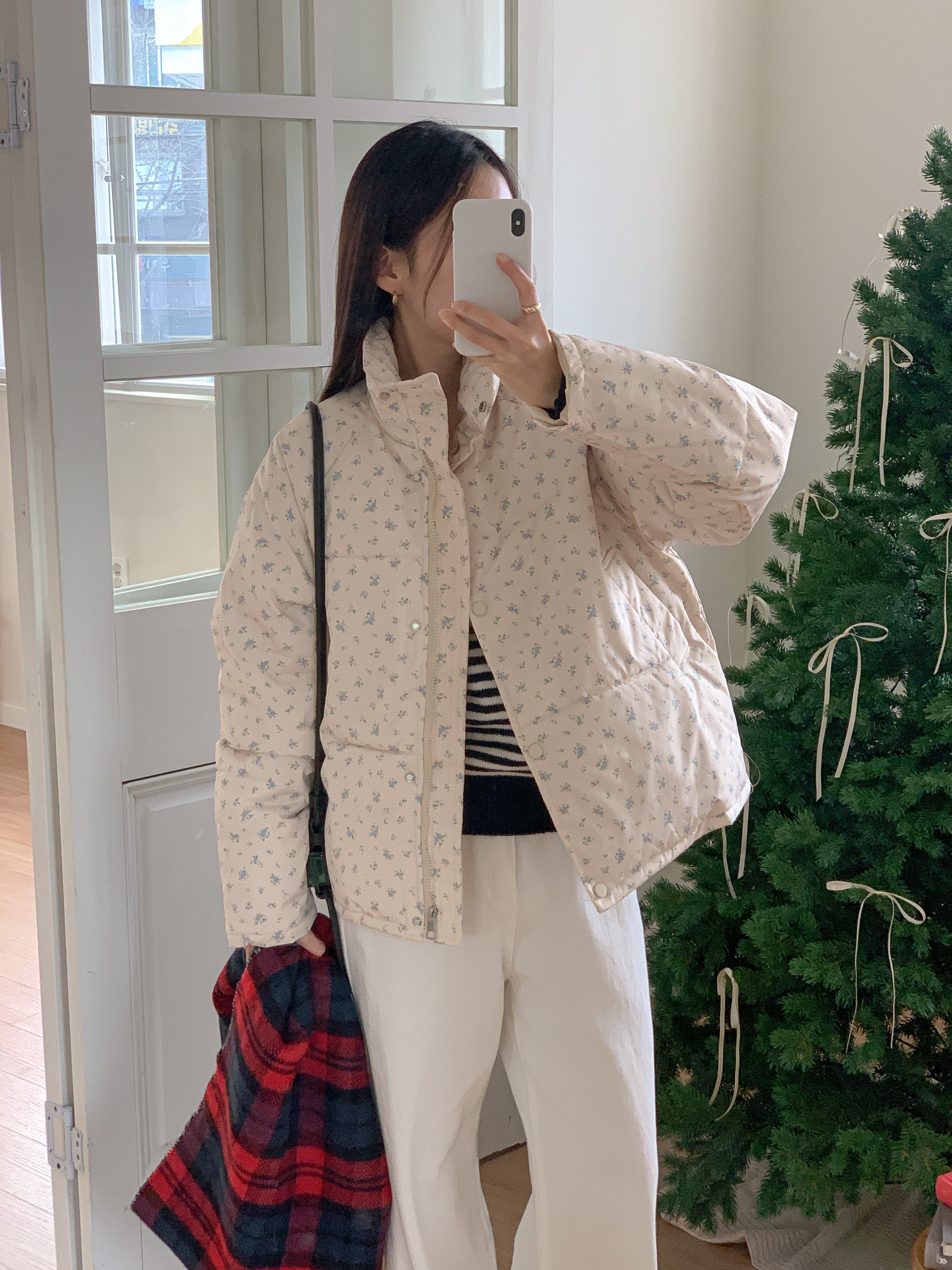 ジップアップハイネックポケット長袖小花柄ダウンジャケット | 詳細画像6