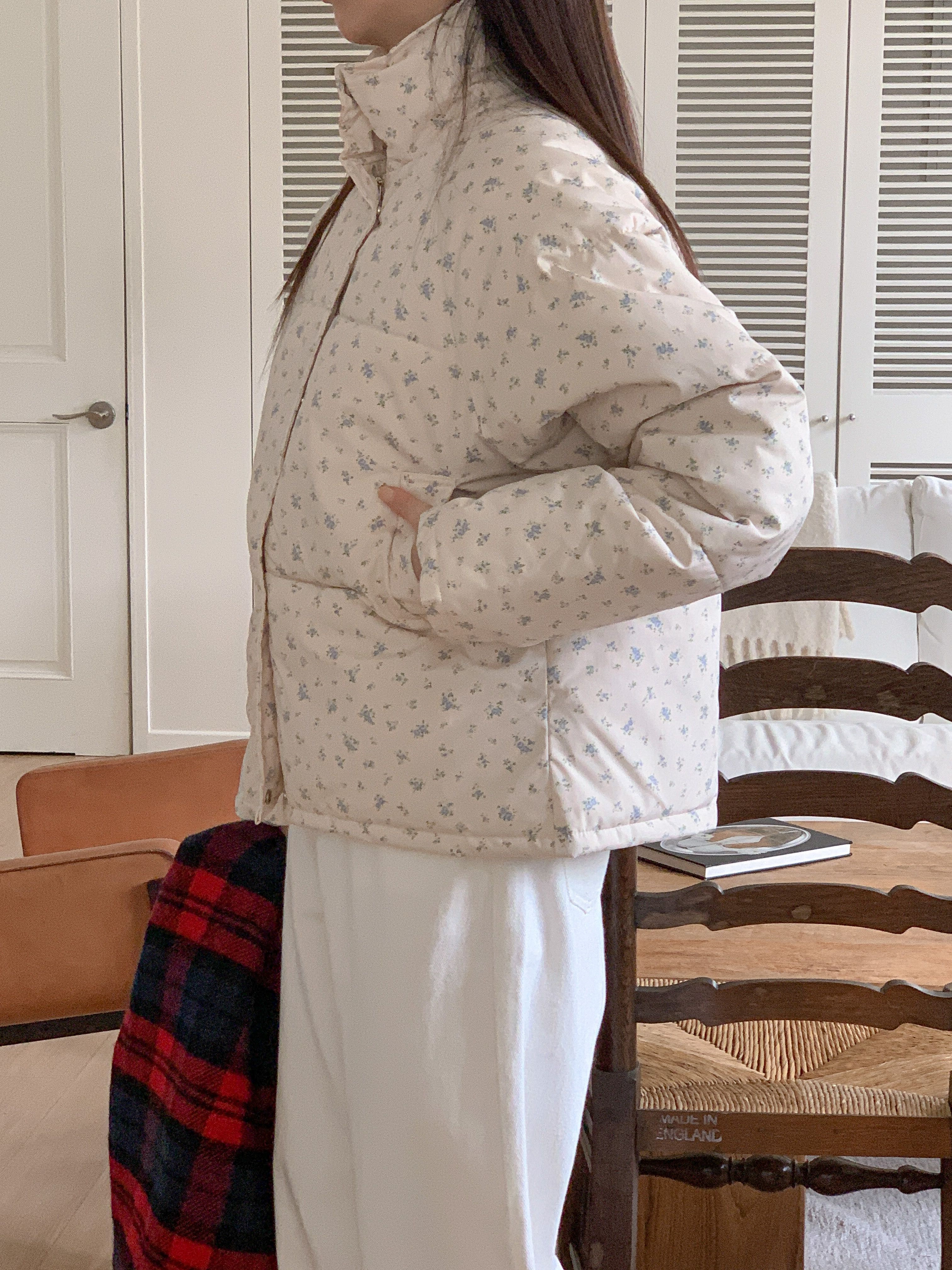 ジップアップハイネックポケット長袖小花柄ダウンジャケット | 詳細画像8