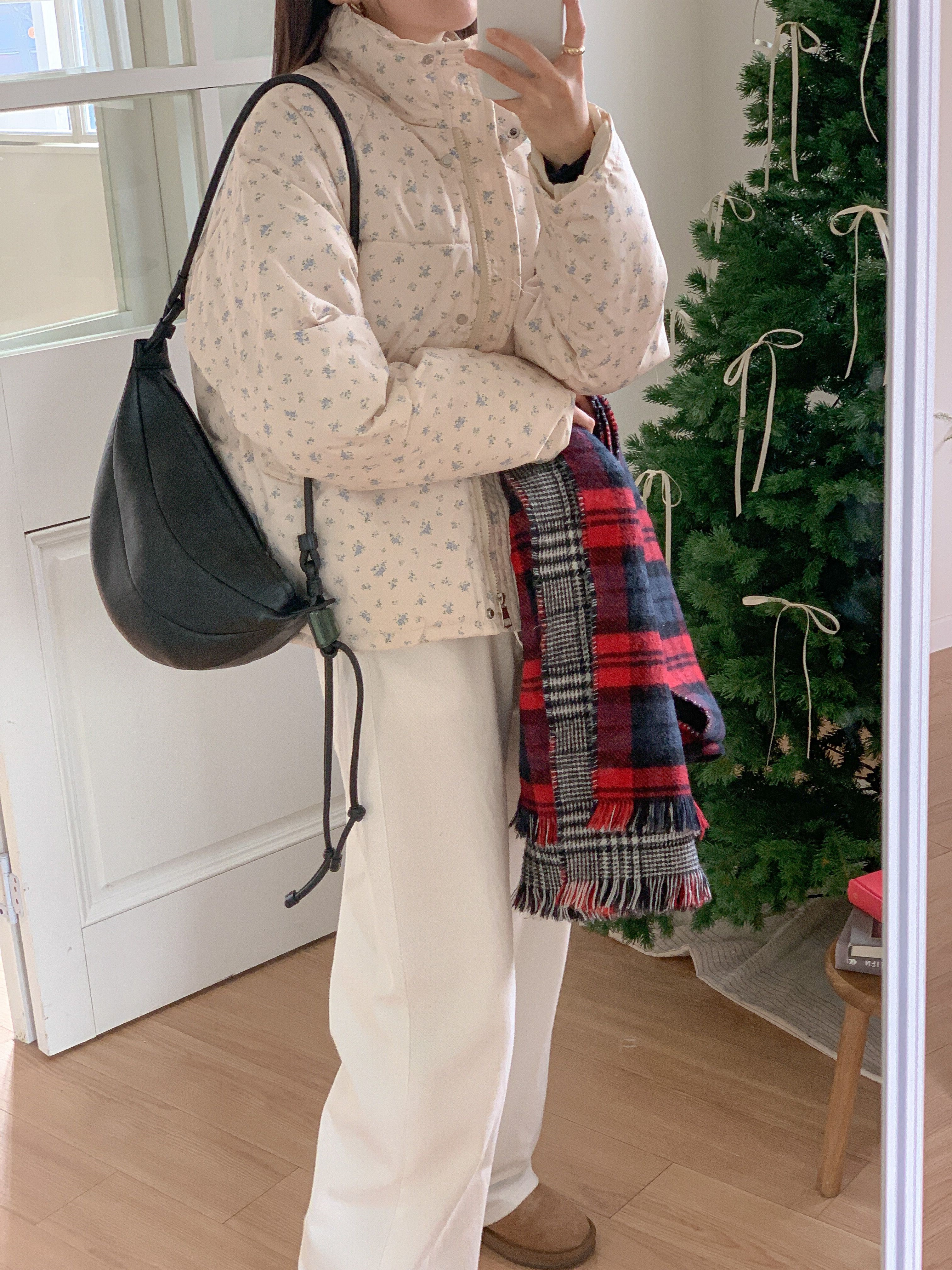 ジップアップハイネックポケット長袖小花柄ダウンジャケット | 詳細画像10