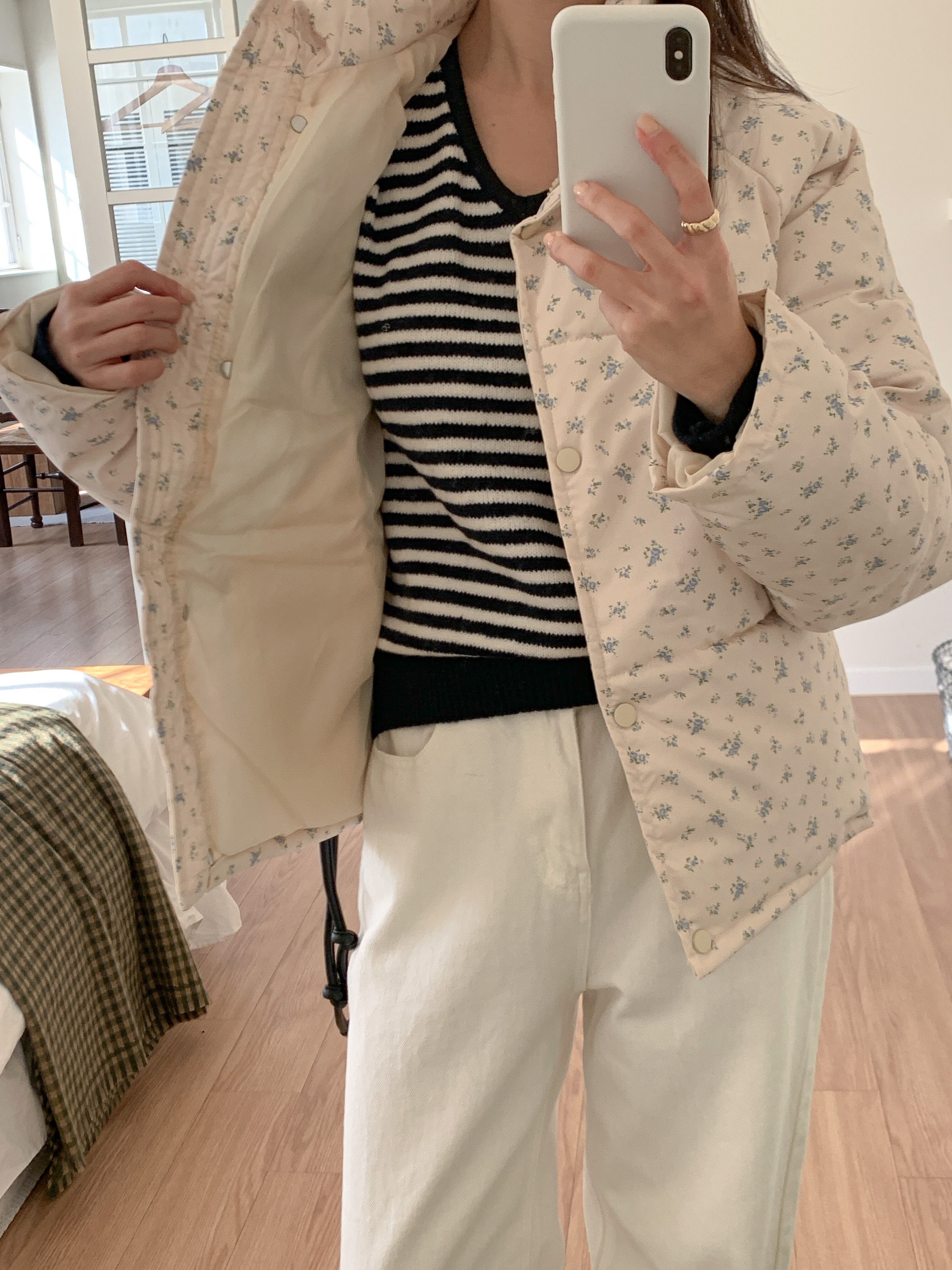 ジップアップハイネックポケット長袖小花柄ダウンジャケット | 詳細画像11