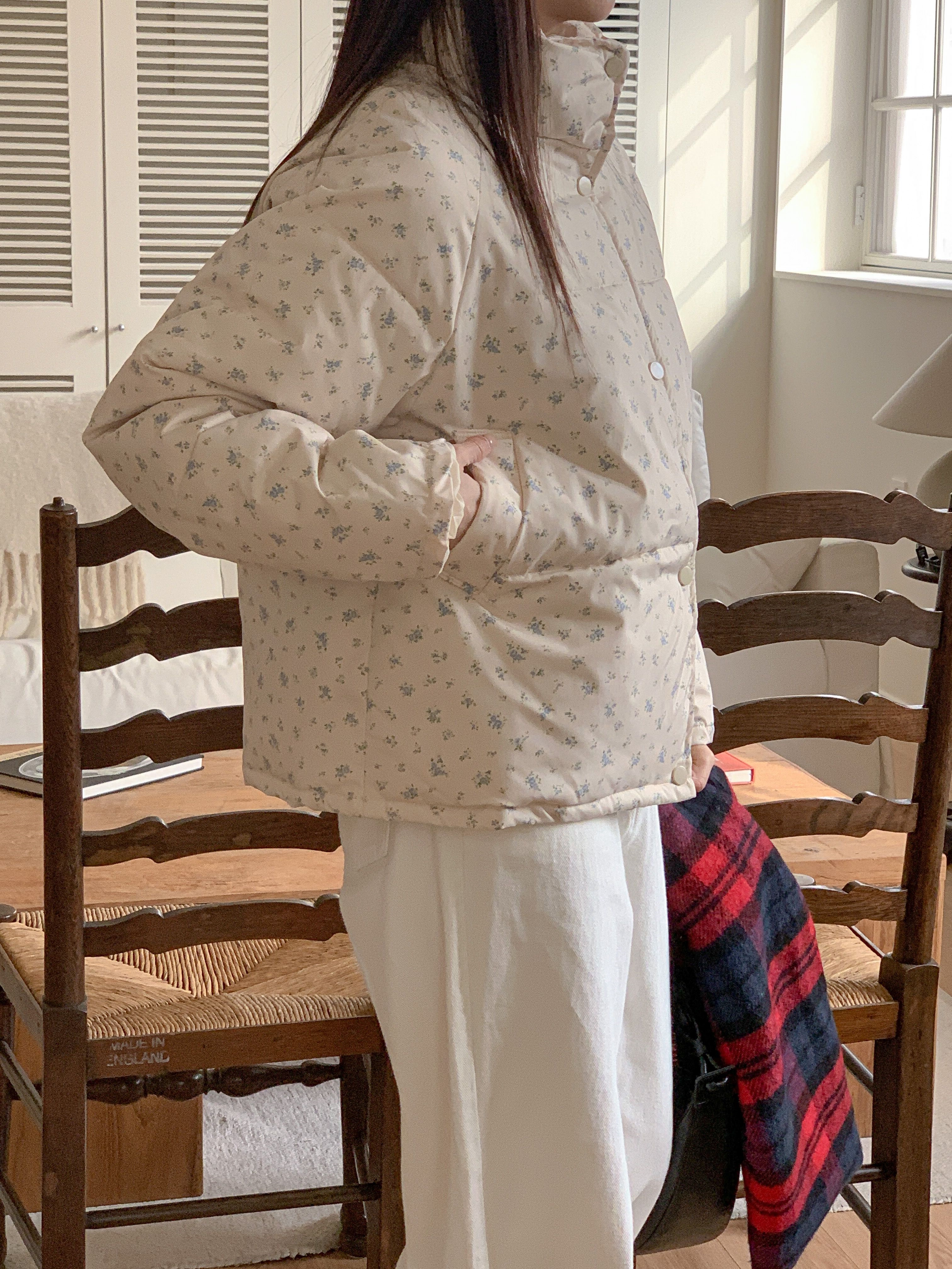 ジップアップハイネックポケット長袖小花柄ダウンジャケット | 詳細画像12