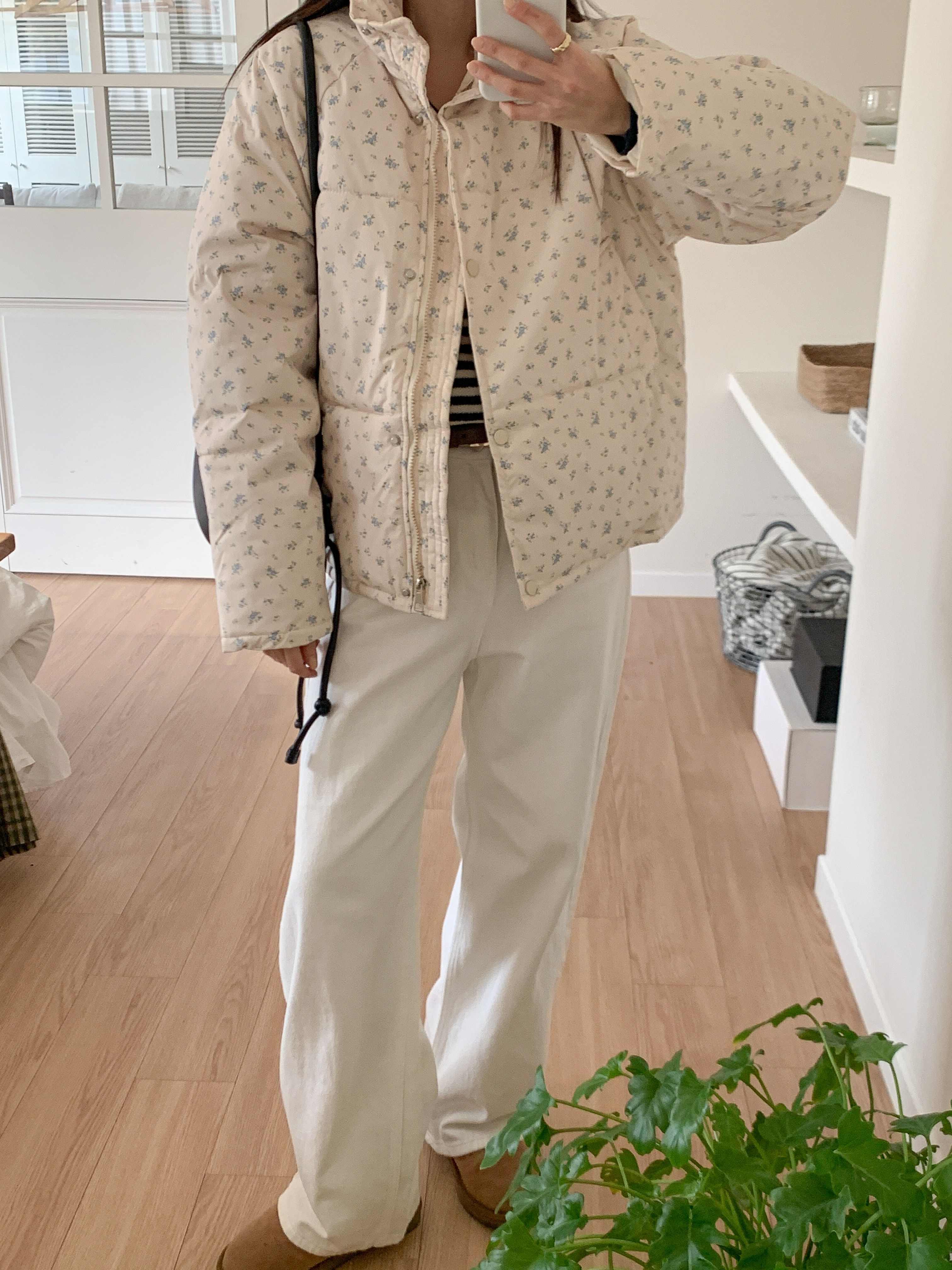 ジップアップハイネックポケット長袖小花柄ダウンジャケット | 詳細画像14