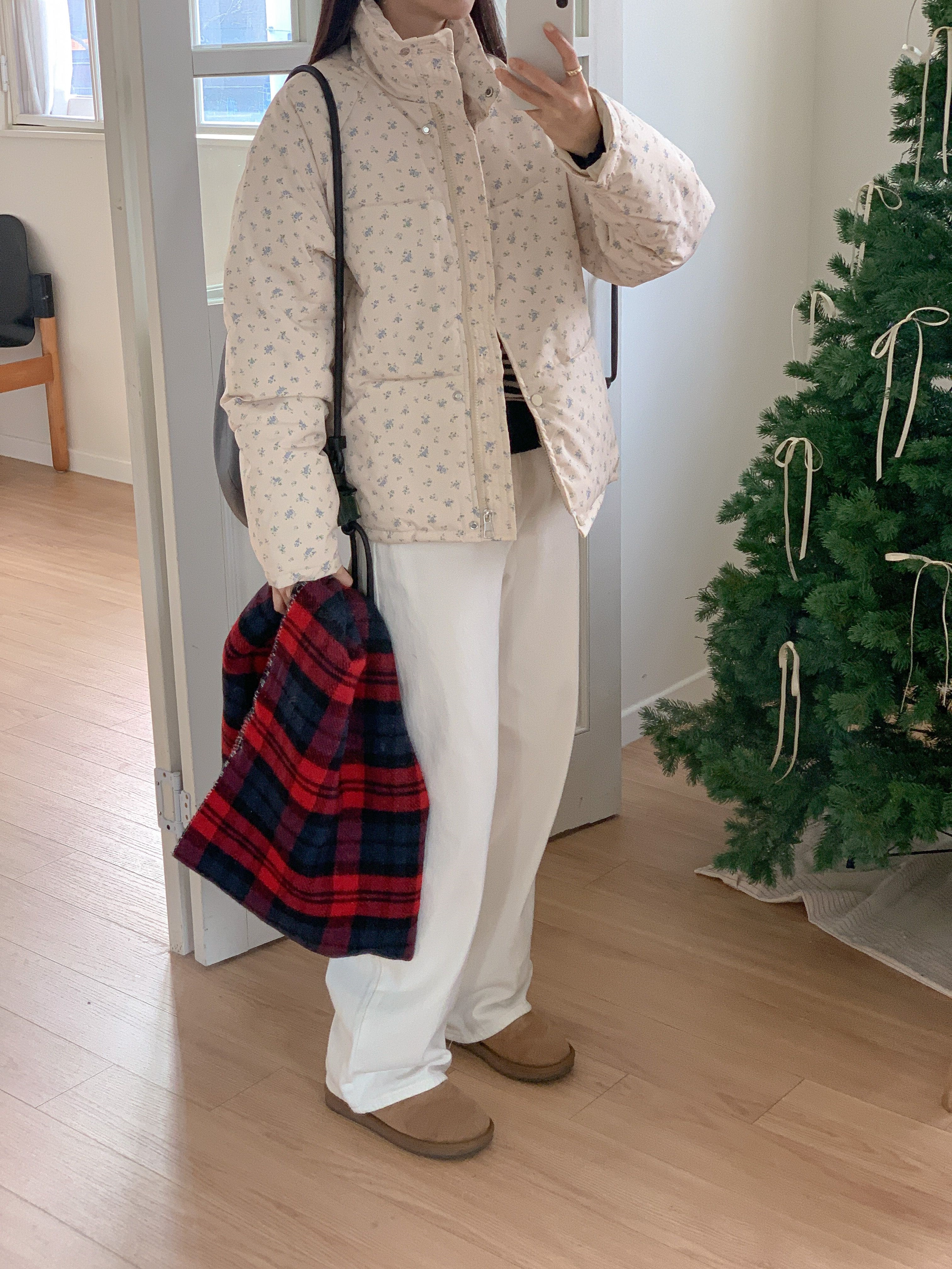 ジップアップハイネックポケット長袖小花柄ダウンジャケット | 詳細画像18