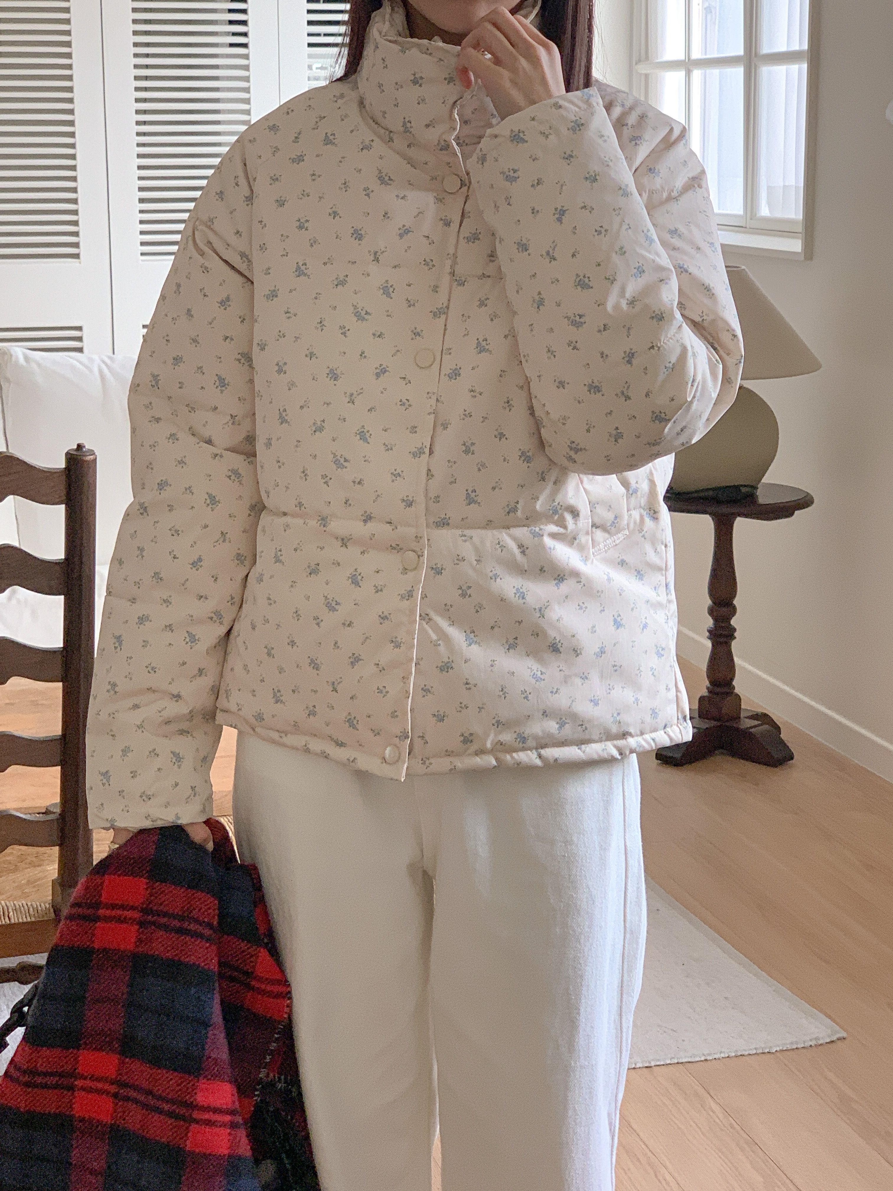 ジップアップハイネックポケット長袖小花柄ダウンジャケット | 詳細画像20