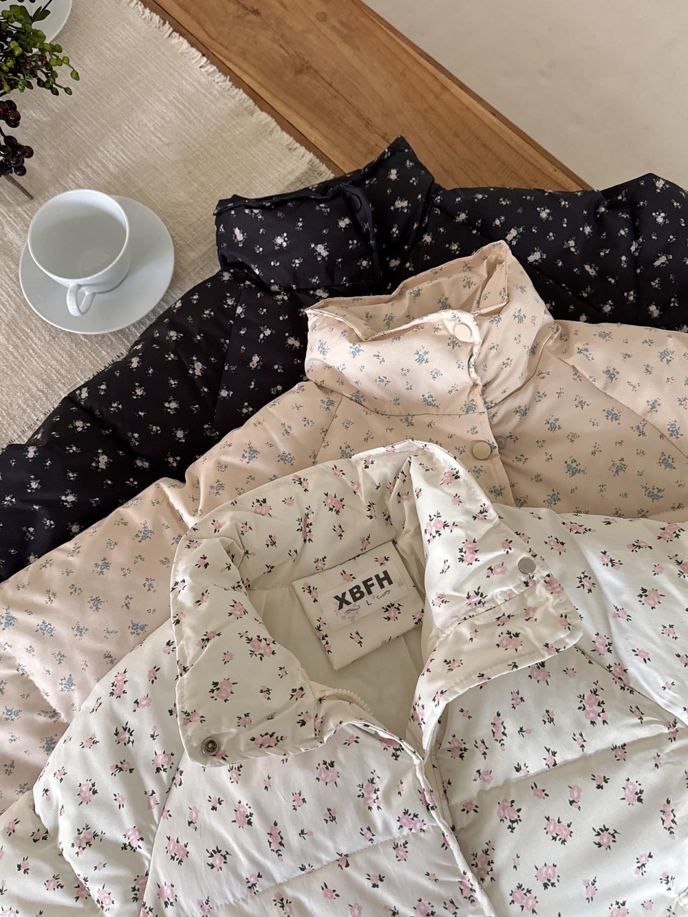 ジップアップハイネックポケット長袖小花柄ダウンジャケット | 詳細画像22