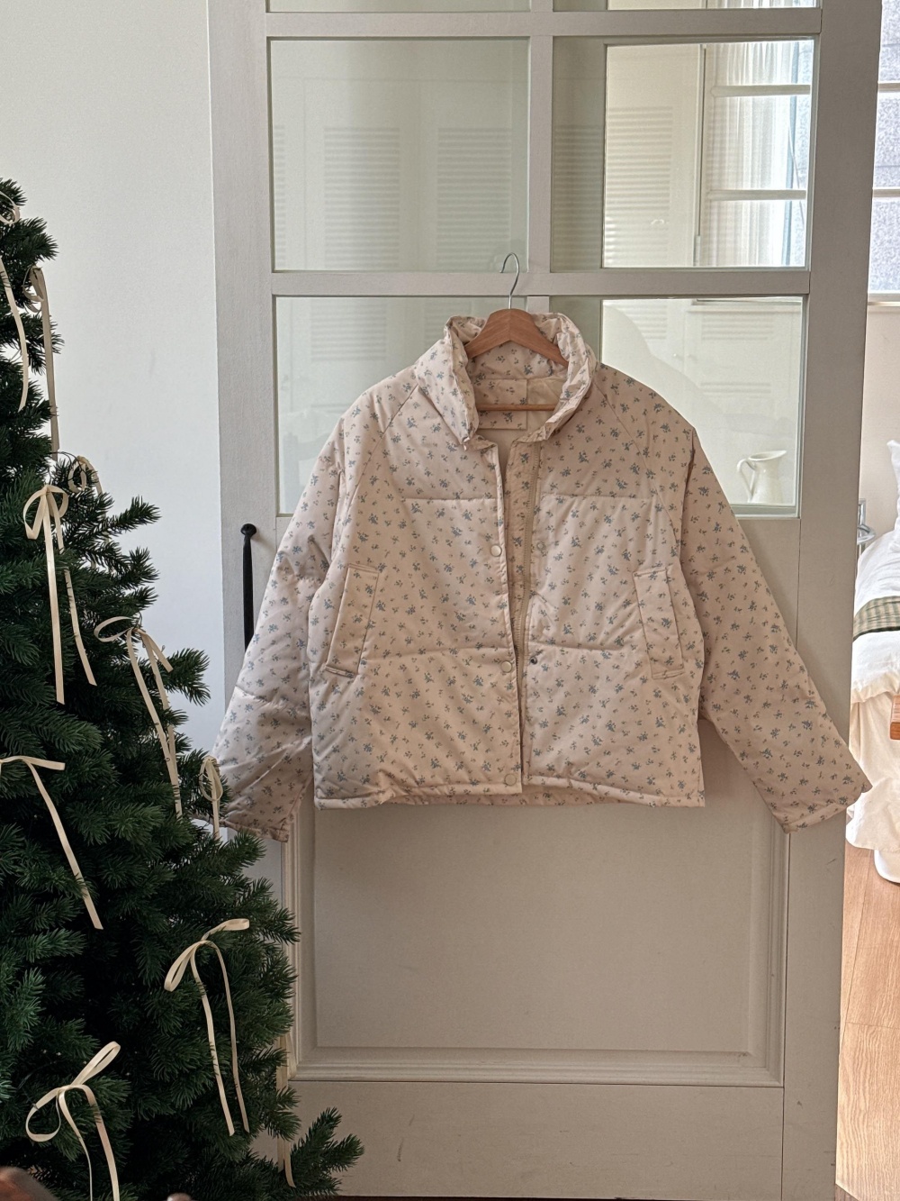 ジップアップハイネックポケット長袖小花柄ダウンジャケット | 詳細画像23