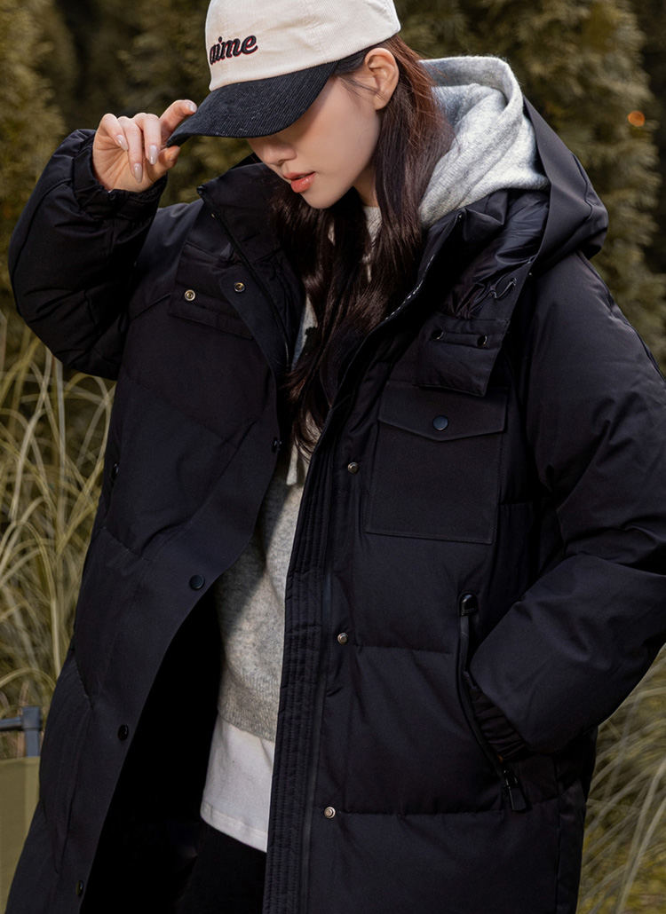 ダックダウンシャギーロングウォータープルーフ/防水長袖フードジップ