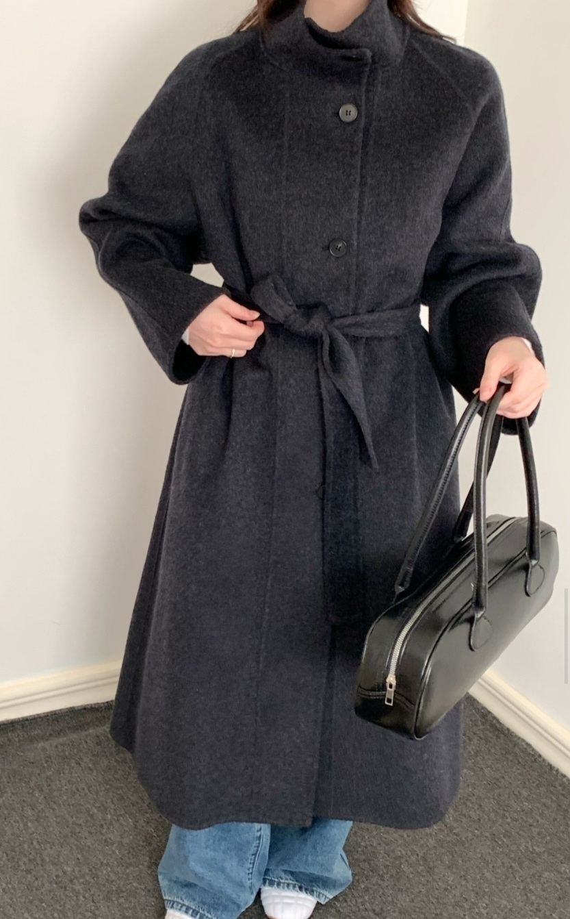 ウール混ボタンハイネックロングルーズ長袖コートストラップ付 | 詳細画像11