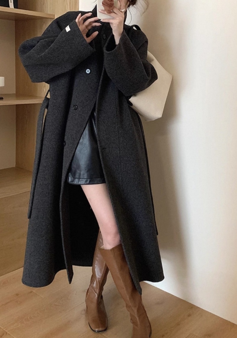 ウール混ボタンハイネックロングルーズ長袖コートストラップ付 | 詳細画像10