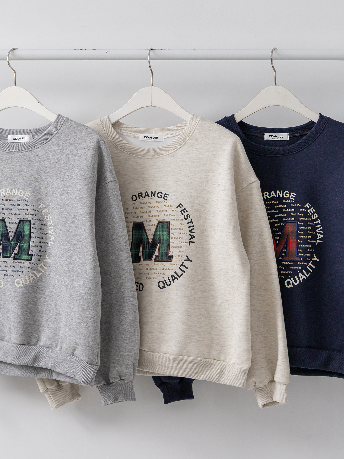 裏起毛ラウンドネックパッチ長袖チェックスウェット | 詳細画像2