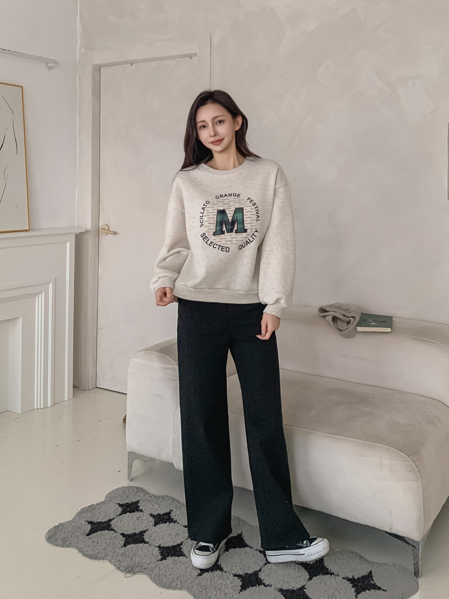 裏起毛ラウンドネックパッチ長袖チェックスウェット | 詳細画像4