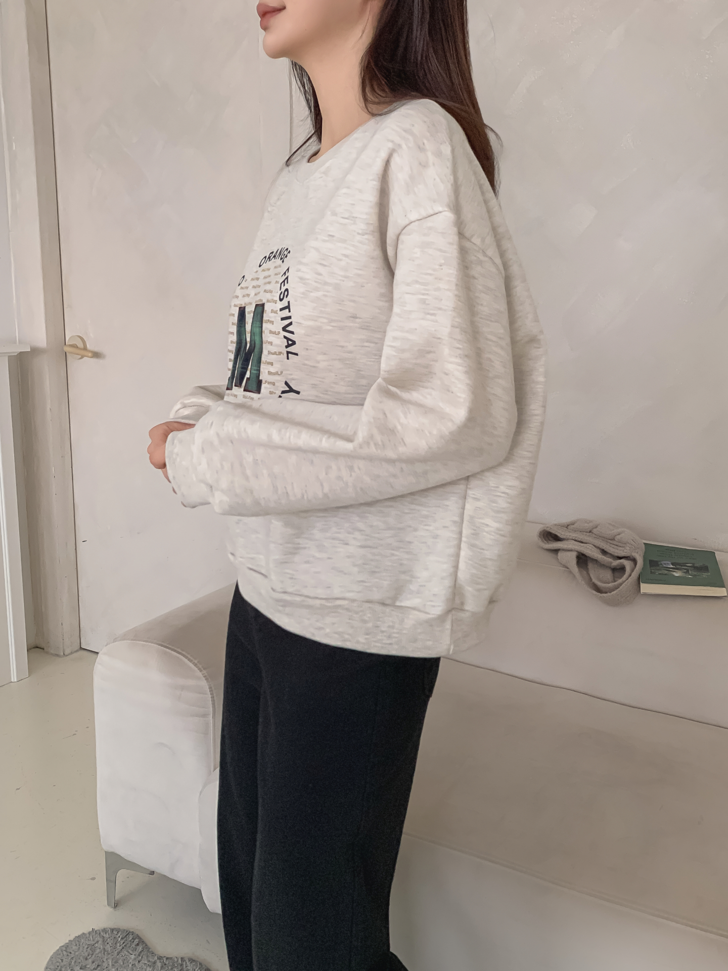 裏起毛ラウンドネックパッチ長袖チェックスウェット | 詳細画像5