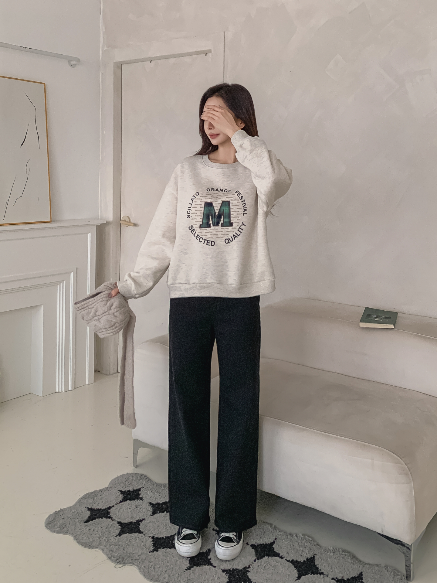 裏起毛ラウンドネックパッチ長袖チェックスウェット | 詳細画像8