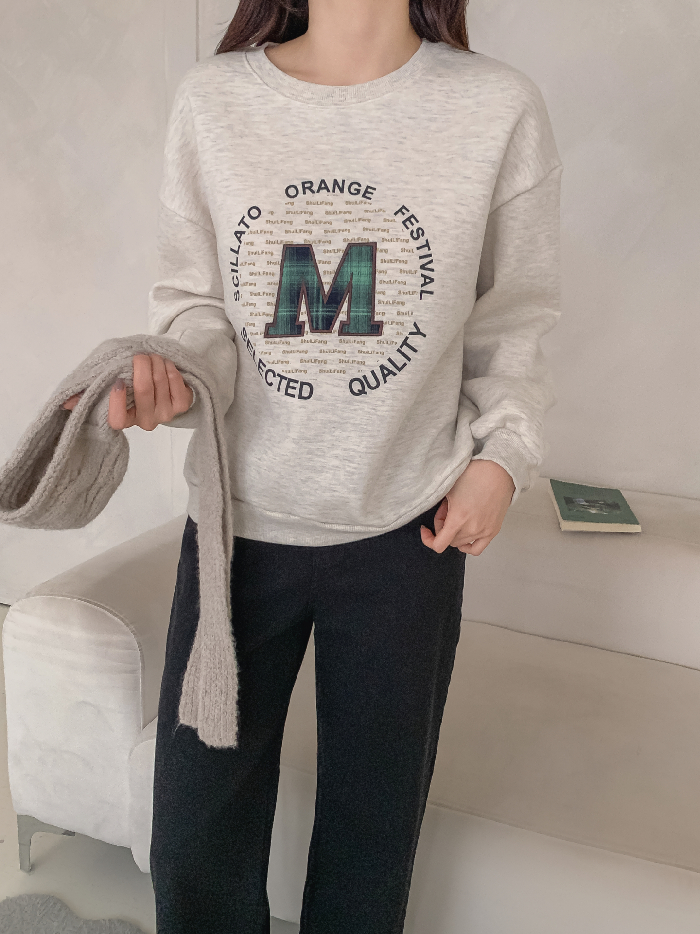 裏起毛ラウンドネックパッチ長袖チェックスウェット | 詳細画像9