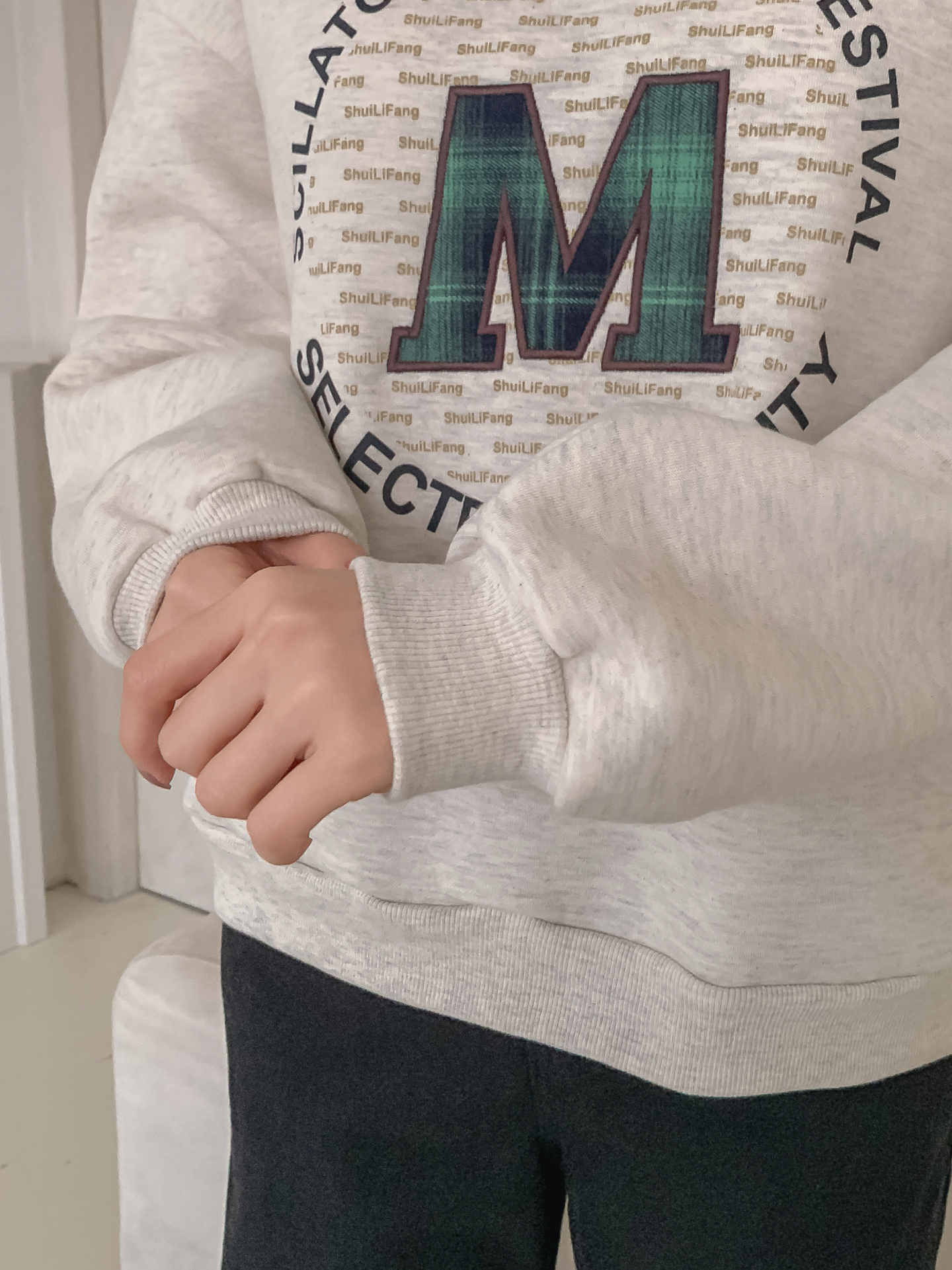 裏起毛ラウンドネックパッチ長袖チェックスウェット | 詳細画像10