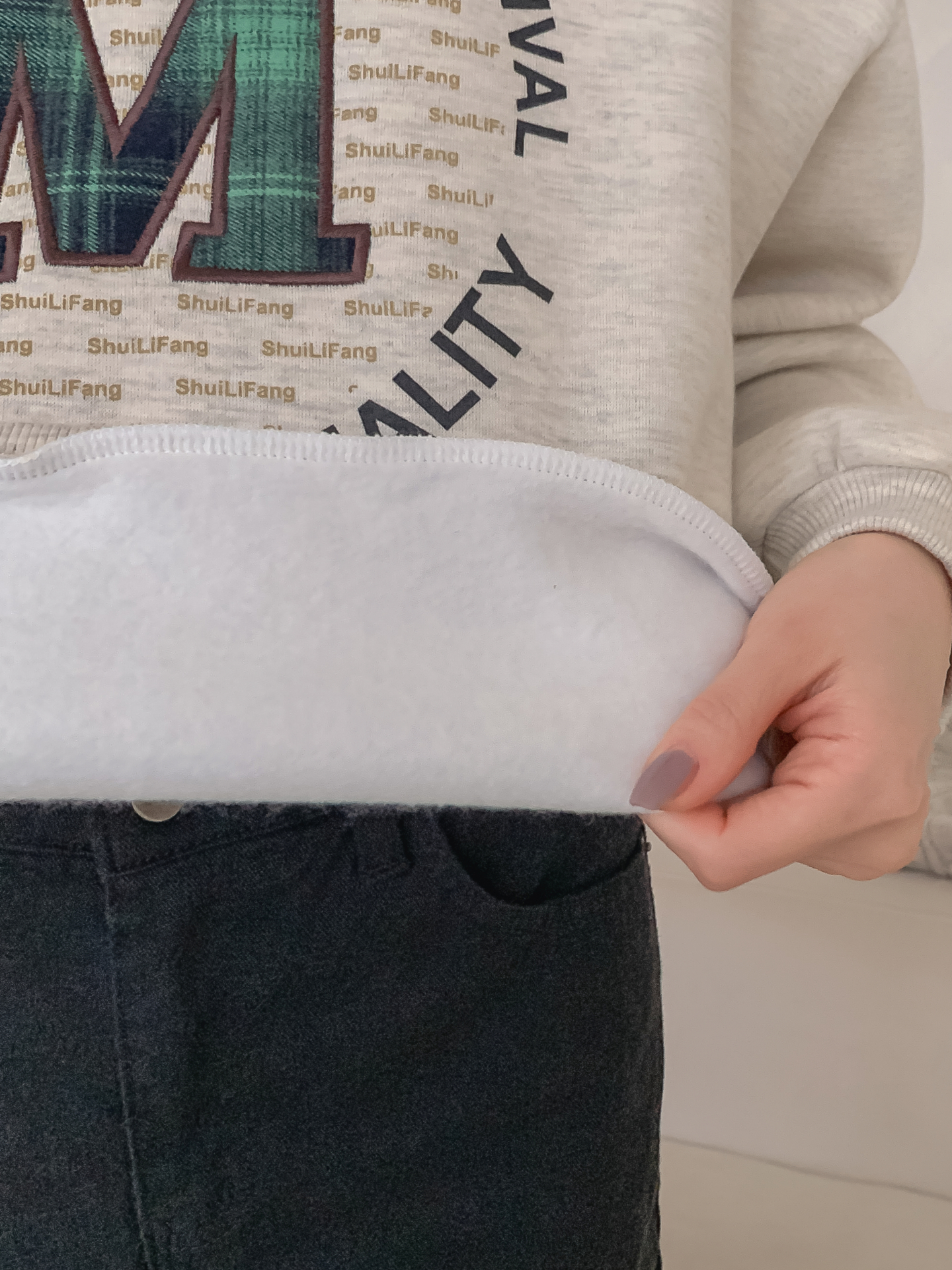 裏起毛ラウンドネックパッチ長袖チェックスウェット | 詳細画像12