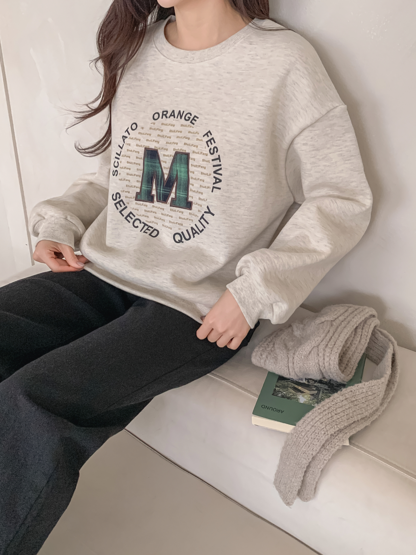 裏起毛ラウンドネックパッチ長袖チェックスウェット | 詳細画像13