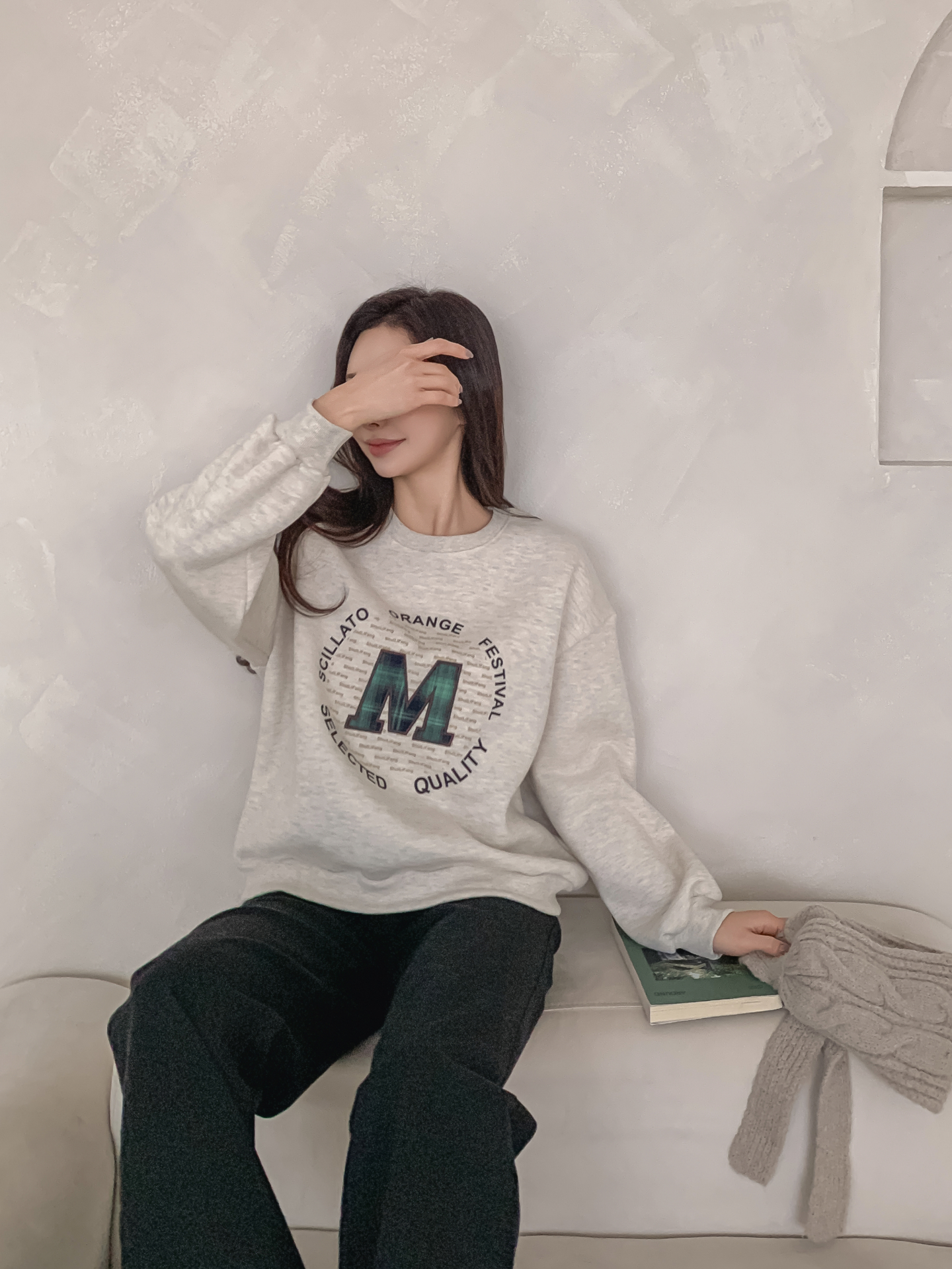 裏起毛ラウンドネックパッチ長袖チェックスウェット | 詳細画像14