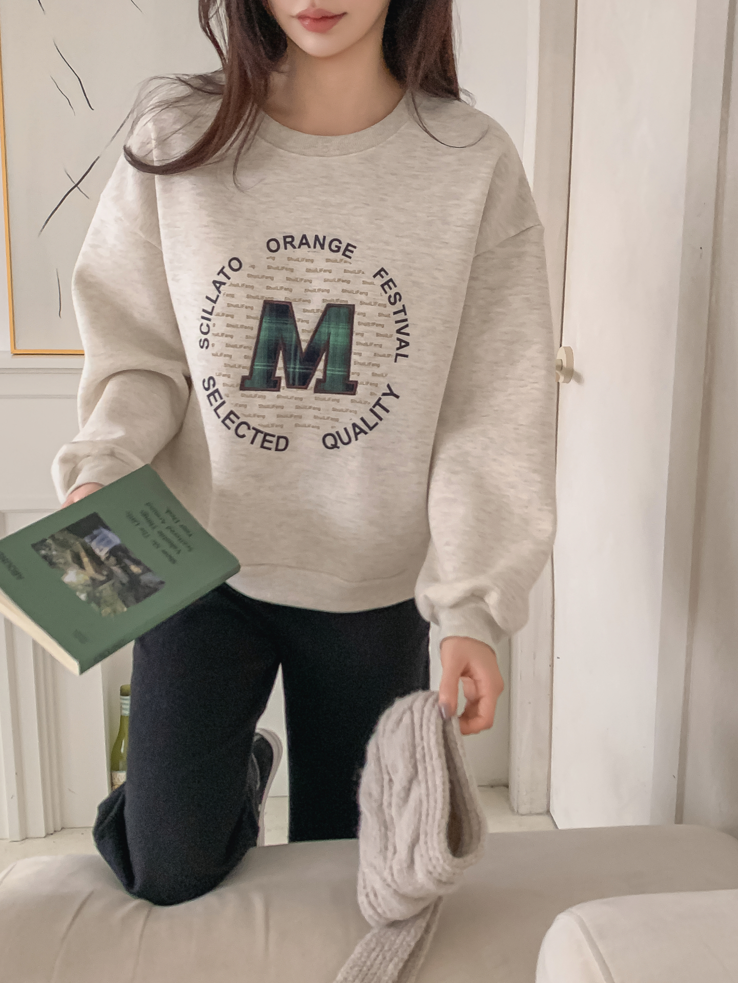 裏起毛ラウンドネックパッチ長袖チェックスウェット | 詳細画像15