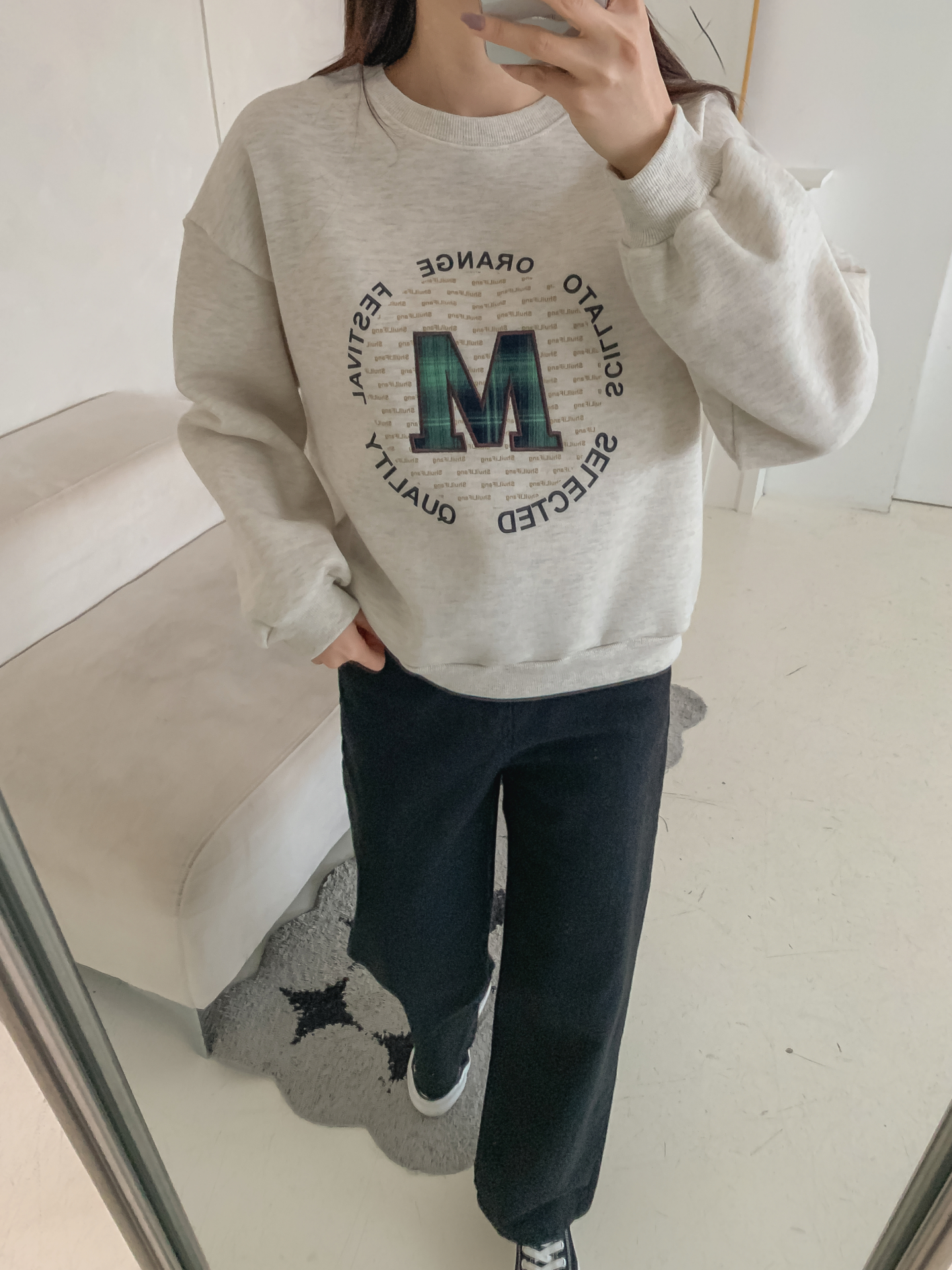 裏起毛ラウンドネックパッチ長袖チェックスウェット | 詳細画像17