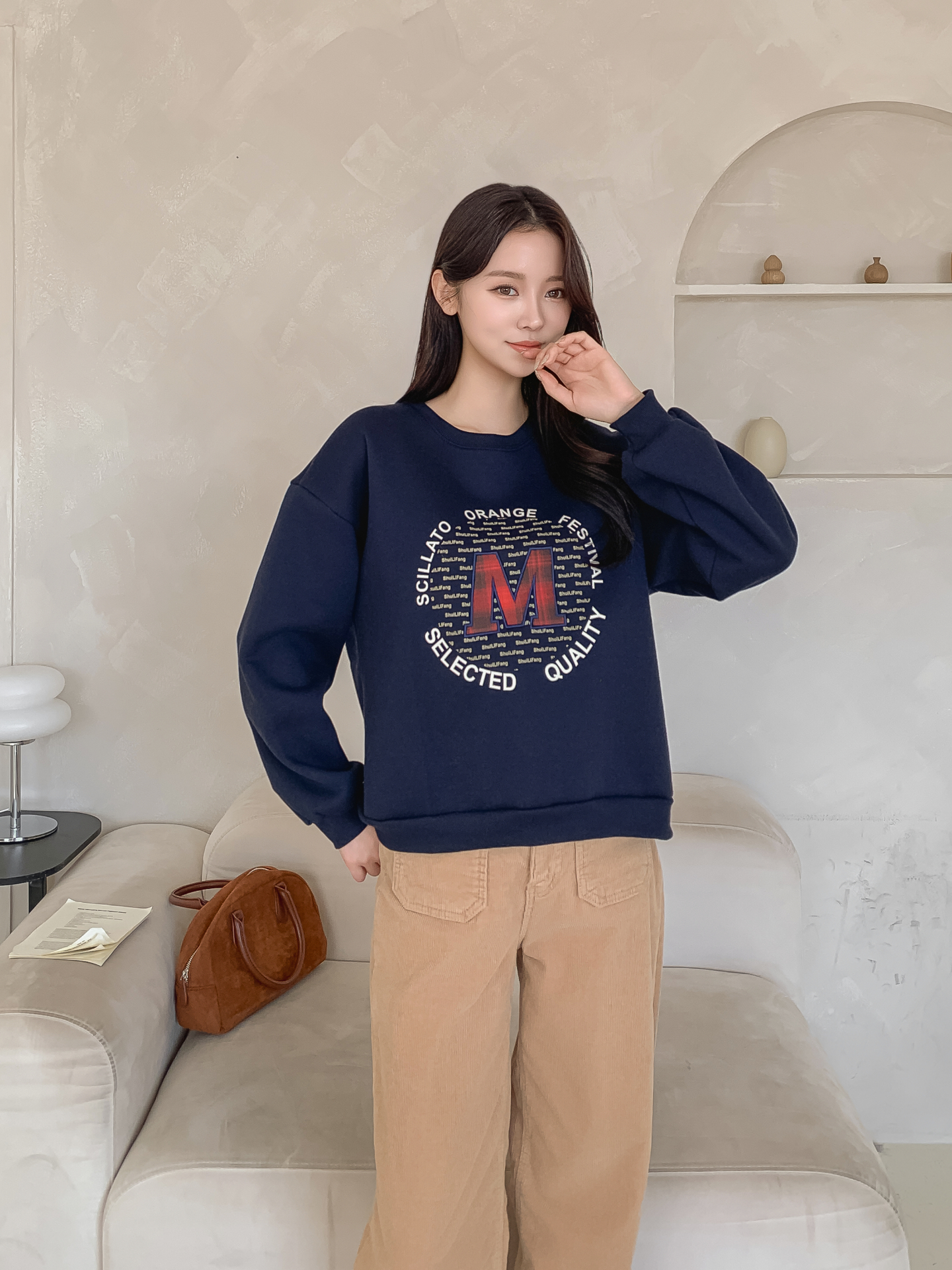 裏起毛ラウンドネックパッチ長袖チェックスウェット | 詳細画像18