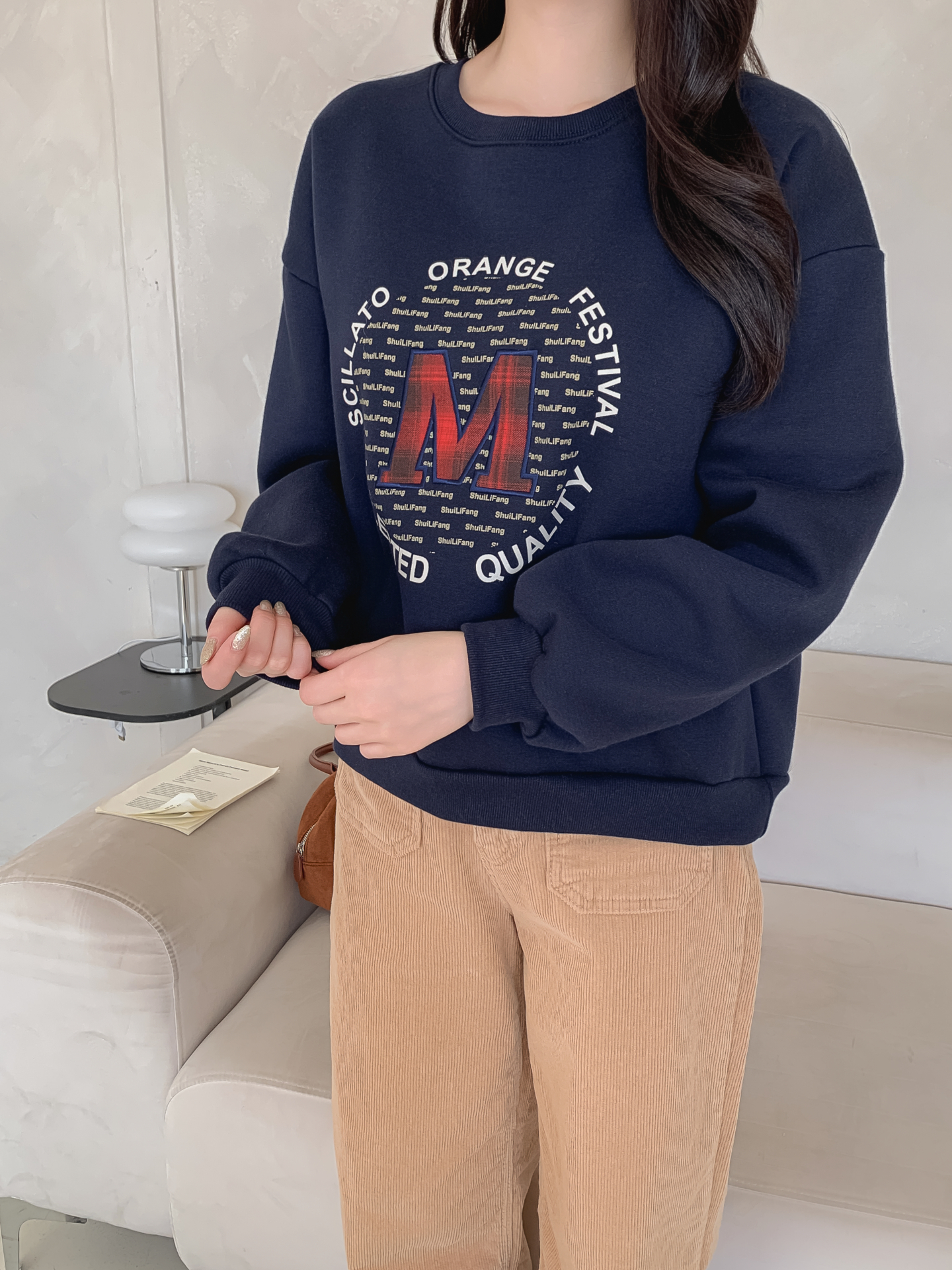 裏起毛ラウンドネックパッチ長袖チェックスウェット | 詳細画像19