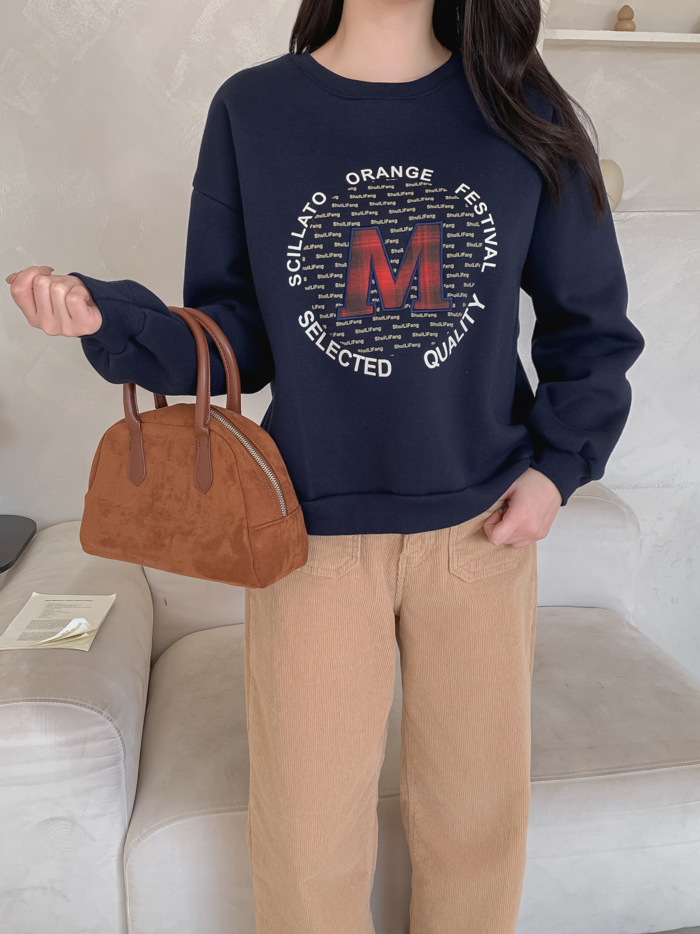 裏起毛ラウンドネックパッチ長袖チェックスウェット | 詳細画像20