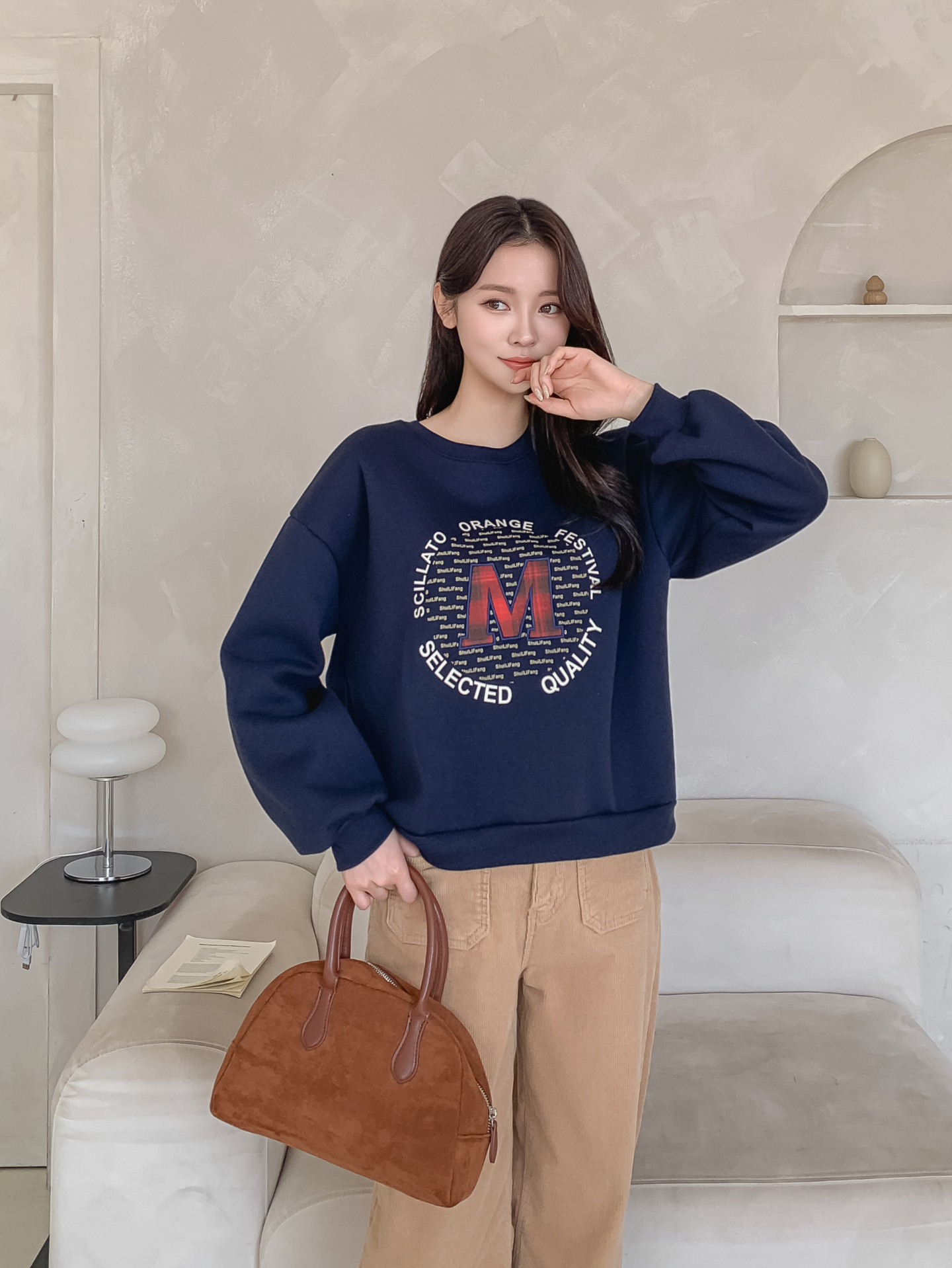 裏起毛ラウンドネックパッチ長袖チェックスウェット | 詳細画像24