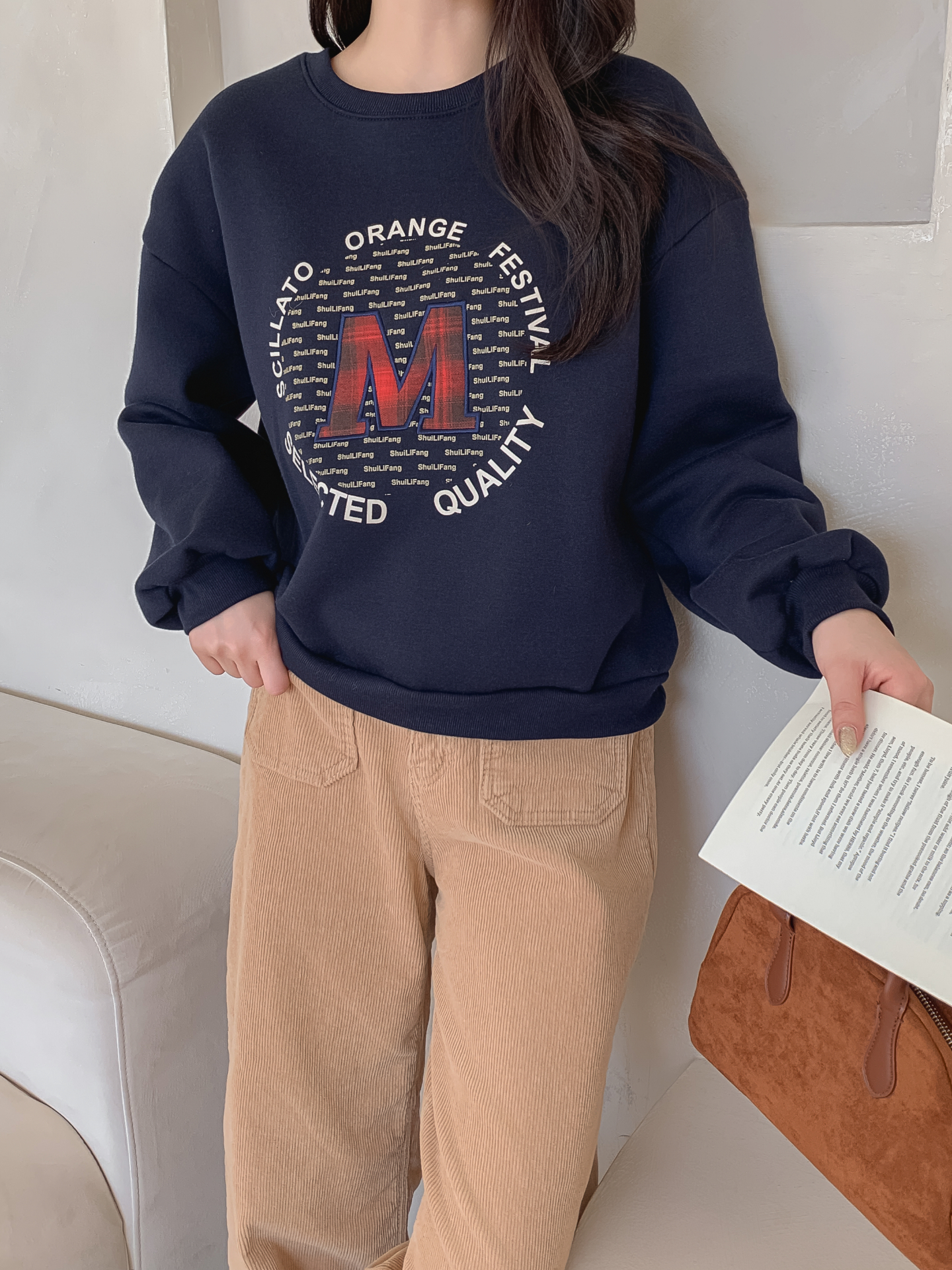 裏起毛ラウンドネックパッチ長袖チェックスウェット | 詳細画像28