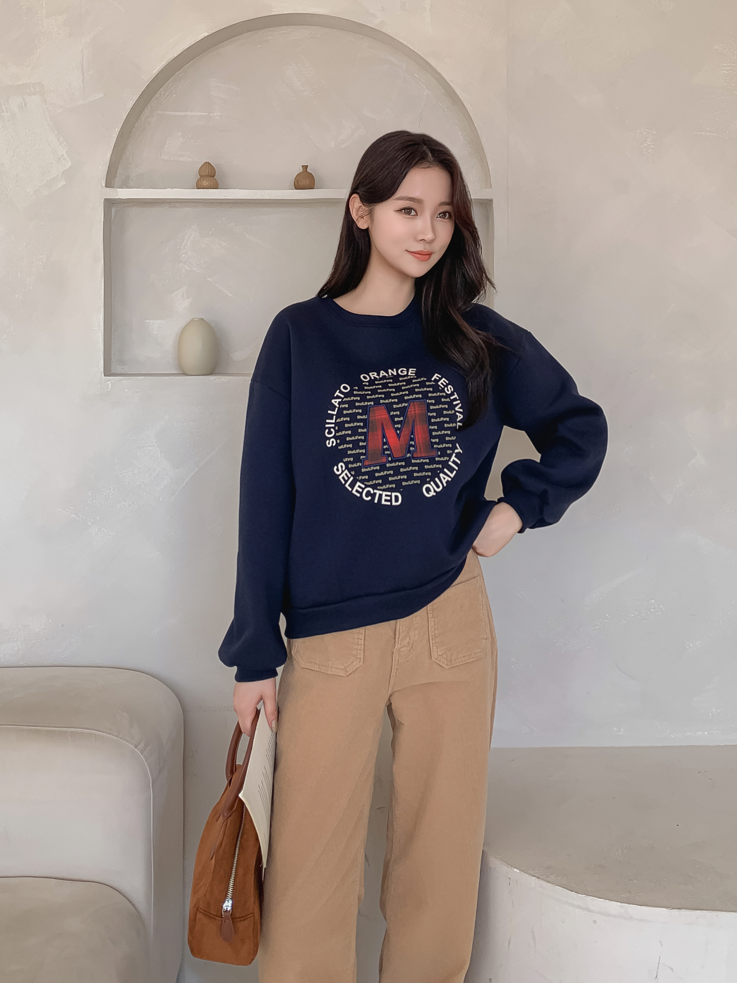 裏起毛ラウンドネックパッチ長袖チェックスウェット | 詳細画像30