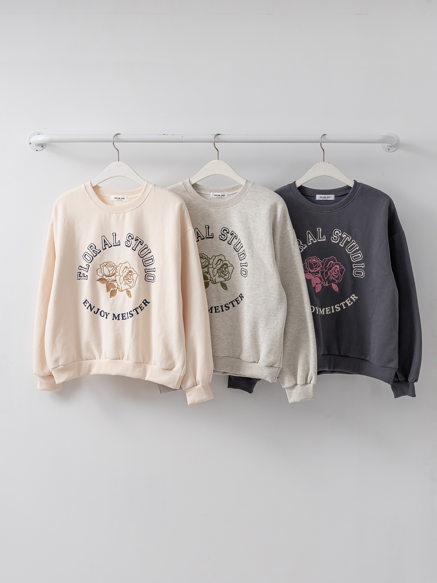 裏起毛コットンラウンドネック長袖刺繍花柄スウェット | 詳細画像2