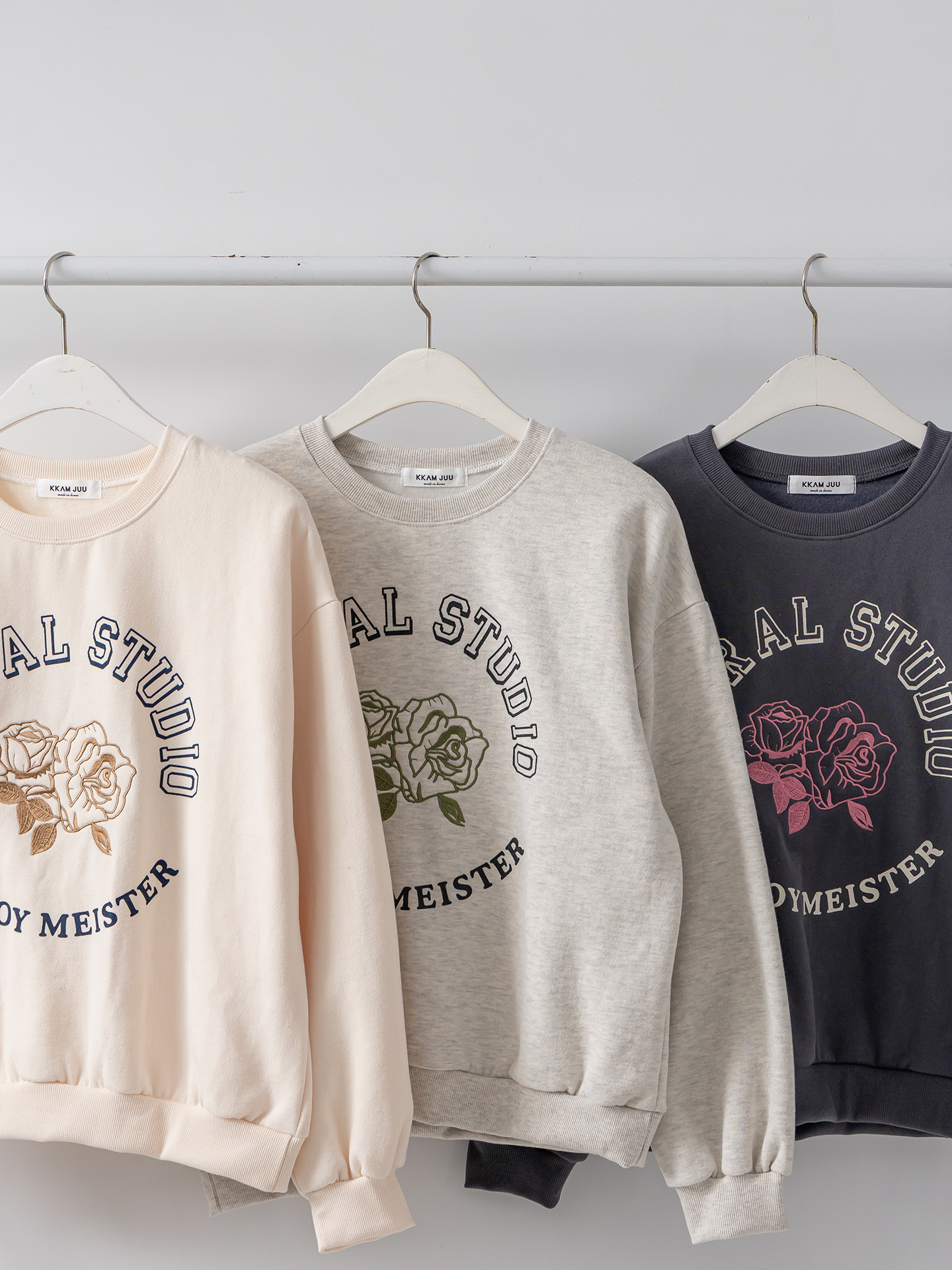 裏起毛コットンラウンドネック長袖刺繍花柄スウェット | 詳細画像3