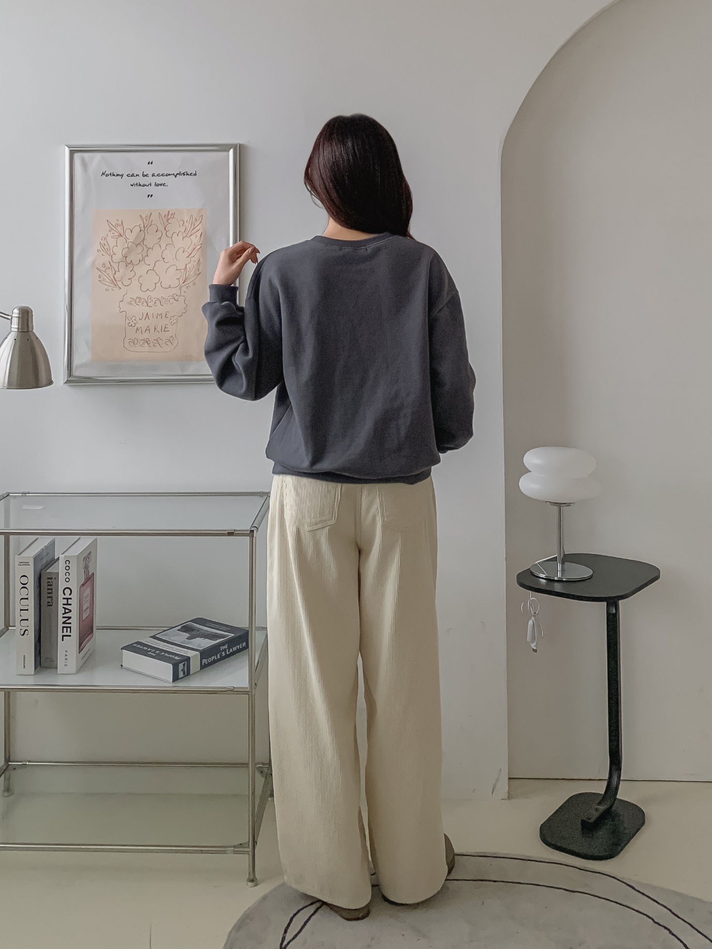 裏起毛コットンラウンドネック長袖刺繍花柄スウェット | 詳細画像8