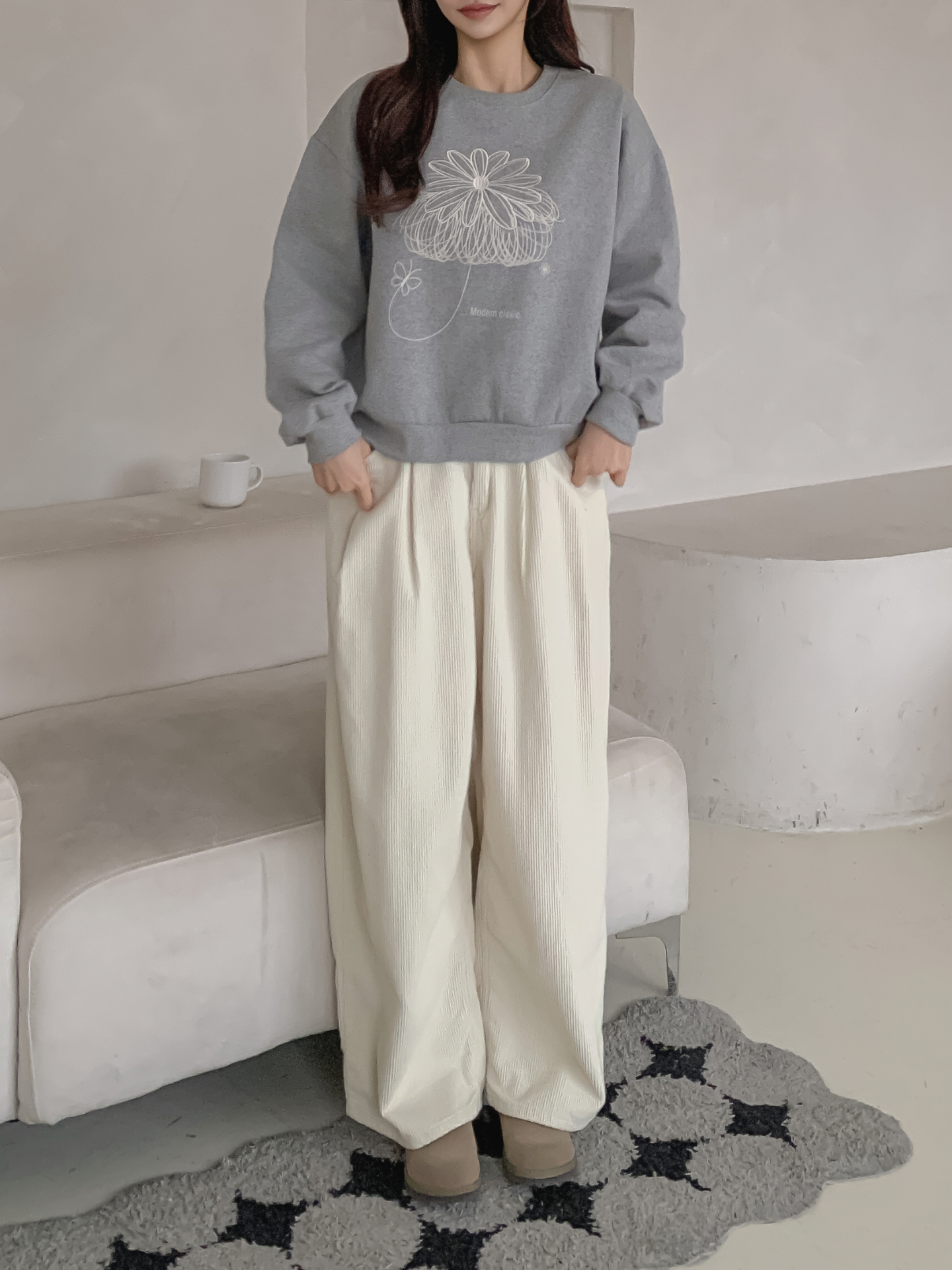 裏起毛ラウンドネック長袖刺繍スウェット | 詳細画像4