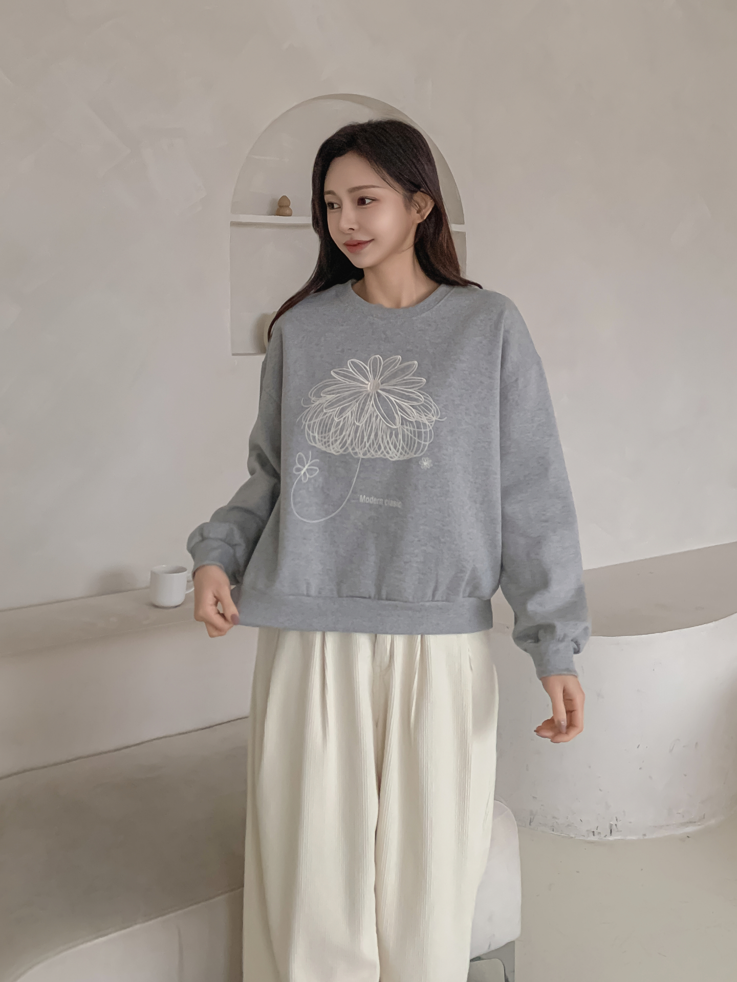 裏起毛ラウンドネック長袖刺繍スウェット | 詳細画像5