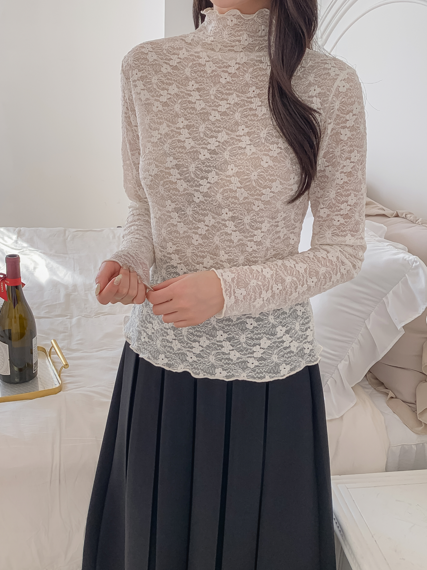 シースルースリム長袖レースTシャツ | 詳細画像6