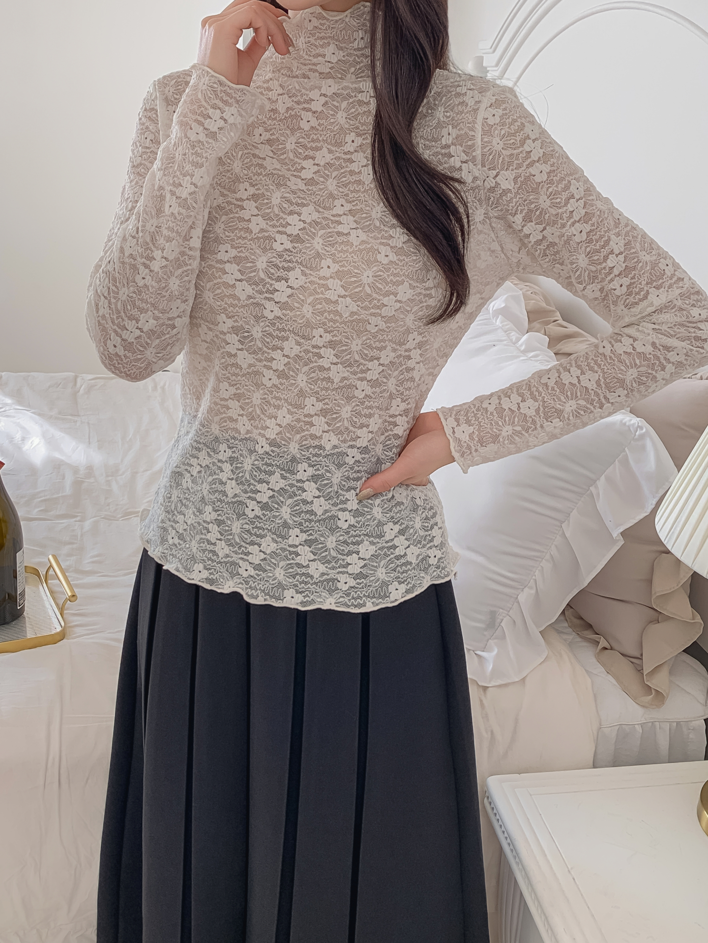 シースルースリム長袖レースTシャツ | 詳細画像7