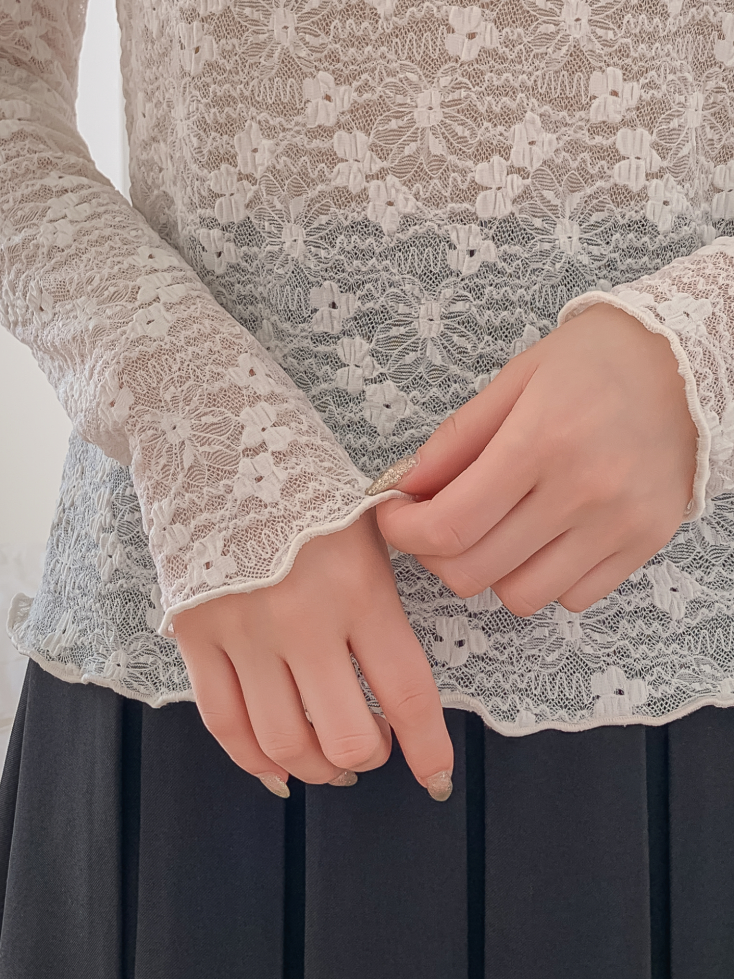 シースルースリム長袖レースTシャツ | 詳細画像9