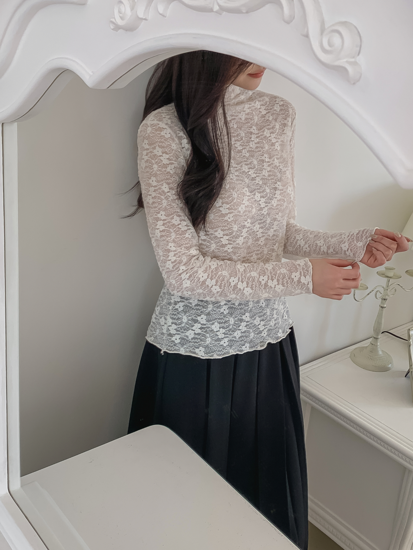 シースルースリム長袖レースTシャツ | 詳細画像11