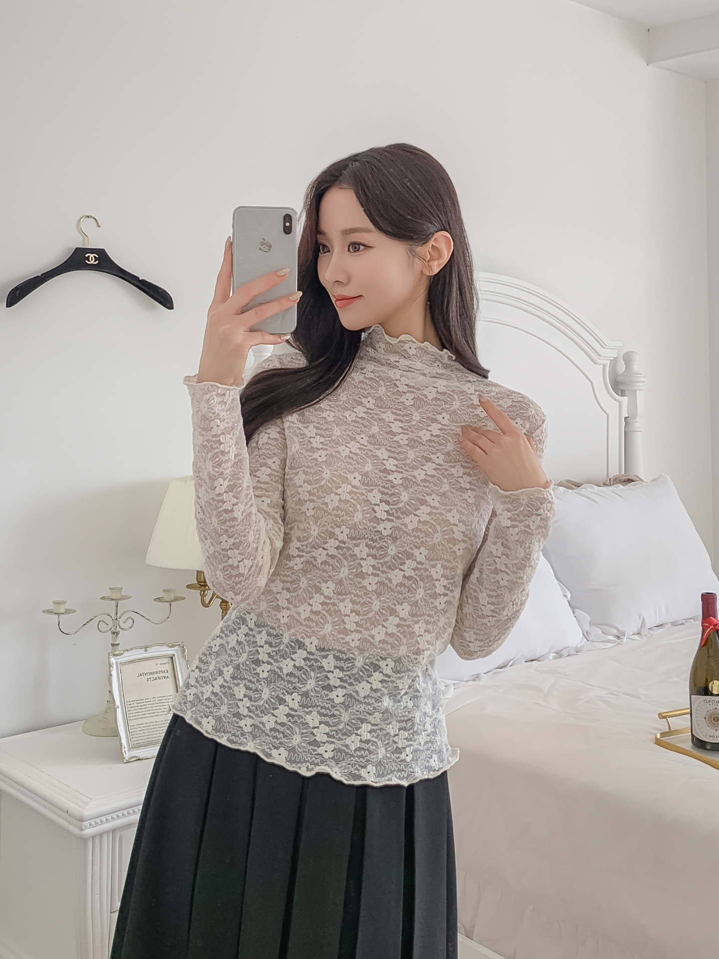 シースルースリム長袖レースTシャツ | 詳細画像17