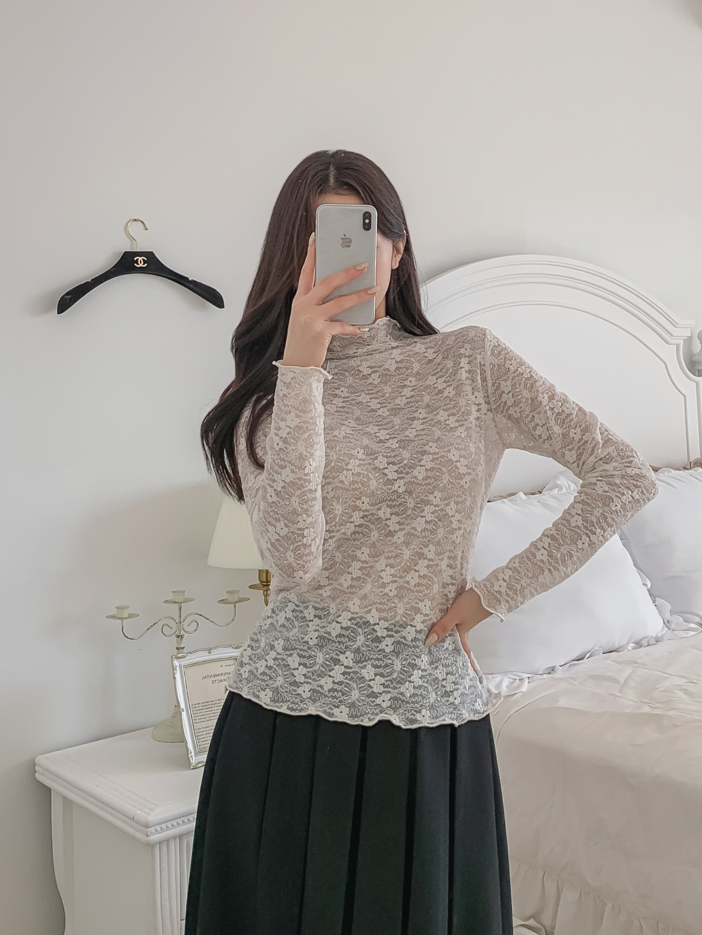 シースルースリム長袖レースTシャツ | 詳細画像18