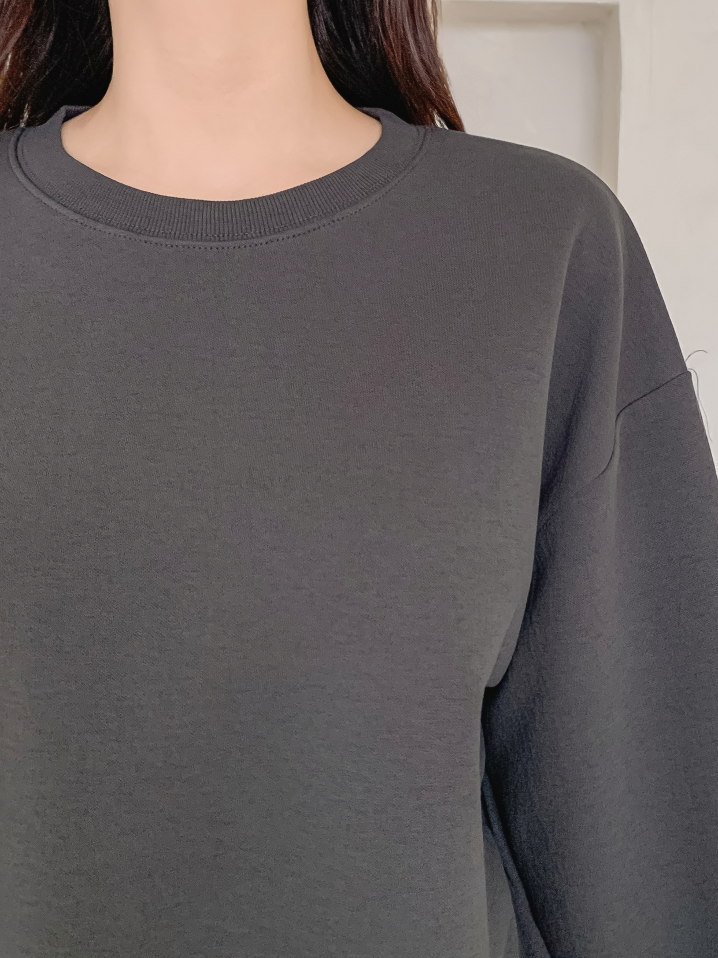 配色ラウンドネックスリットレイヤード風ルーズ長袖スウェット | 詳細画像15