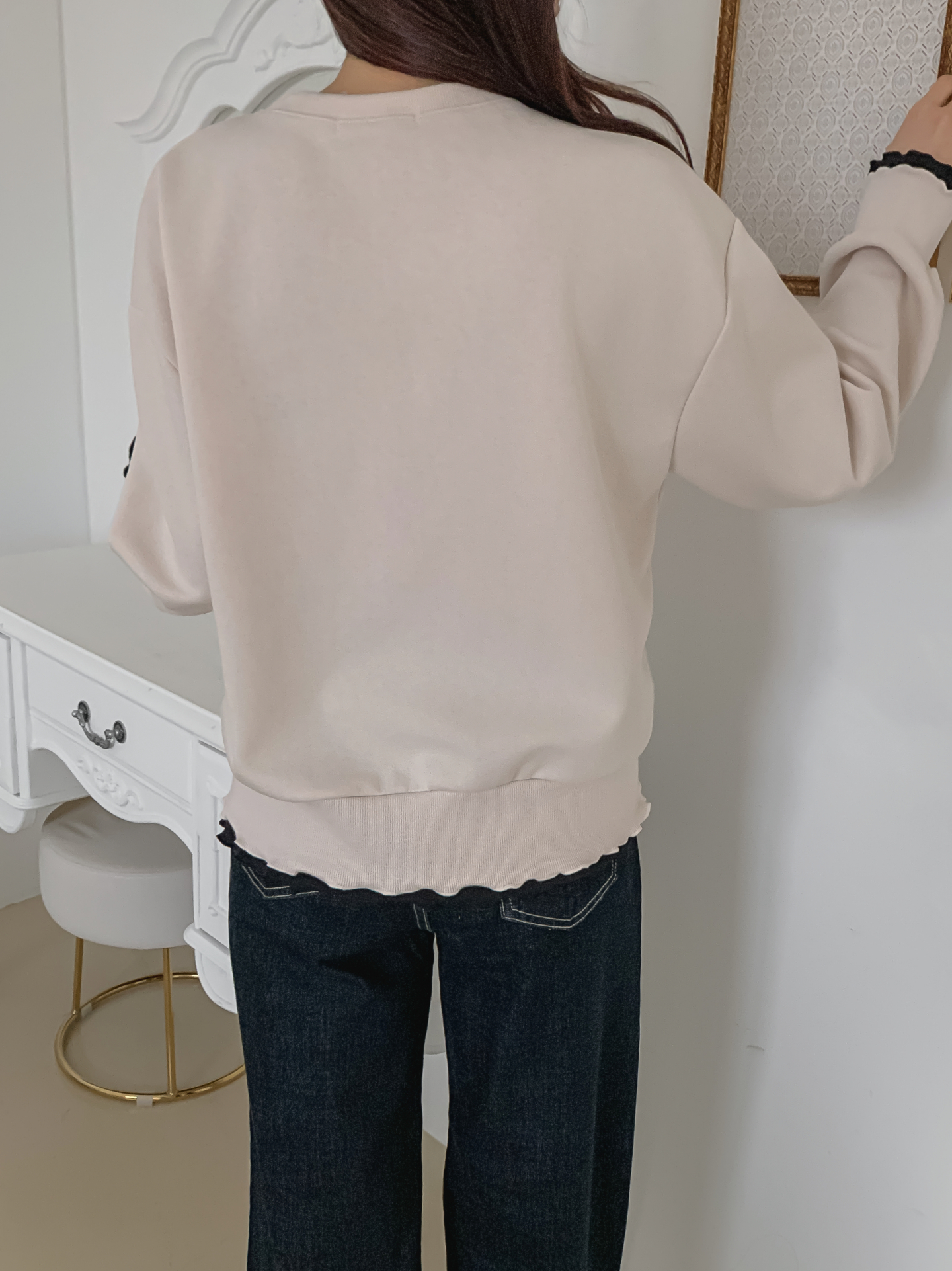 配色ラウンドネックスリットレイヤード風ルーズ長袖スウェット | 詳細画像25